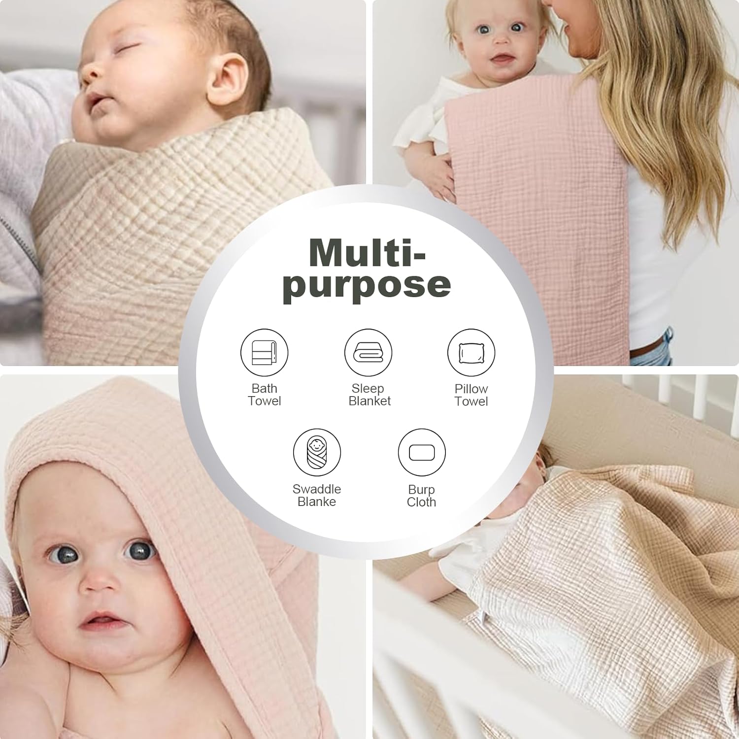 TinyTotsJoy Hooded Baby Towel 35x35 Inch Grey