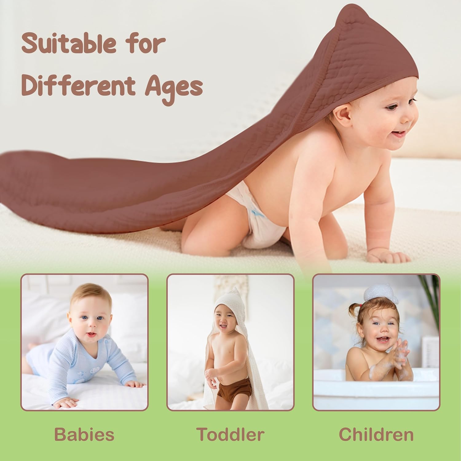 Organic Cotton Muslin Baby Hooded Towels - 2 Pack 32x32 Inch