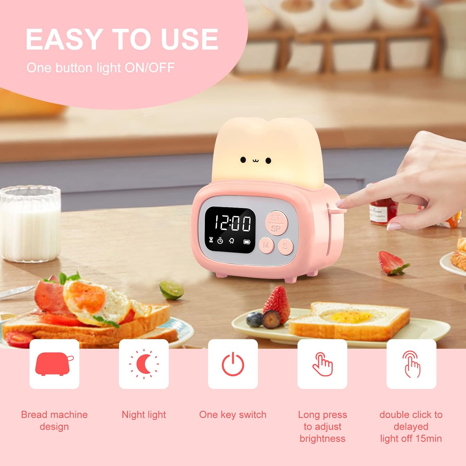 QANYI Timer Clock Night Light for Kids Portable LED Lamp