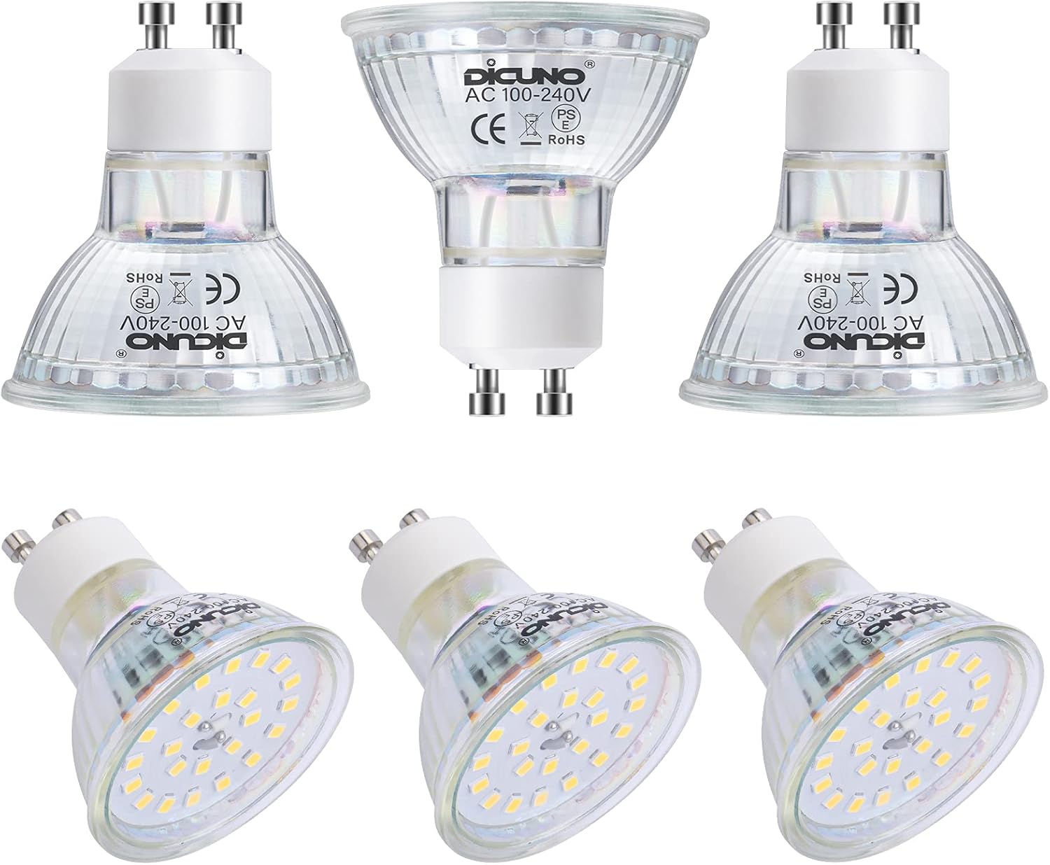 DiCUNO GU10 LED Light Bulbs 6 Pack 60W Halogen Replacement