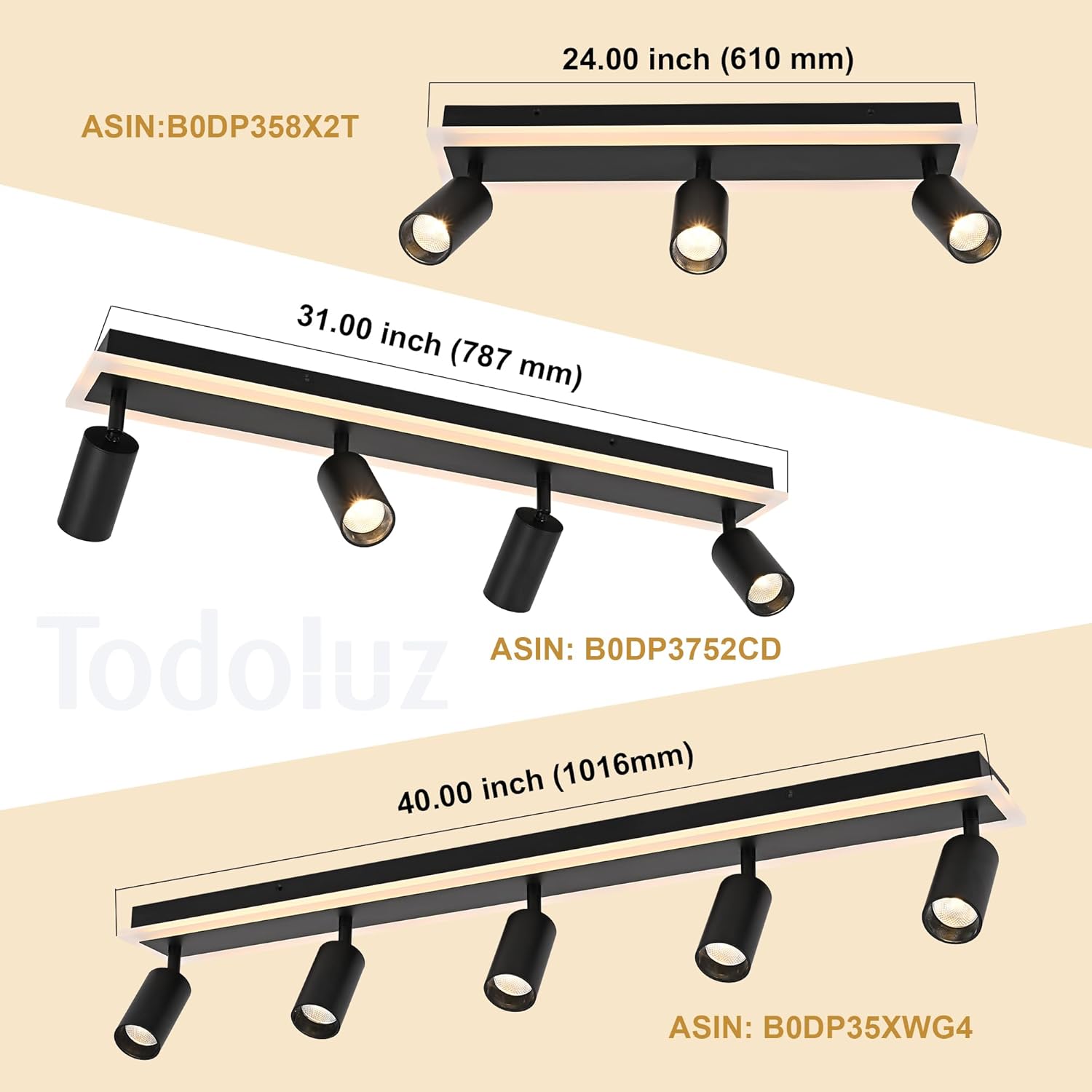 TODOLUZ 5-Light LED Track Light Fixture Black Matte Cylindrical Shades