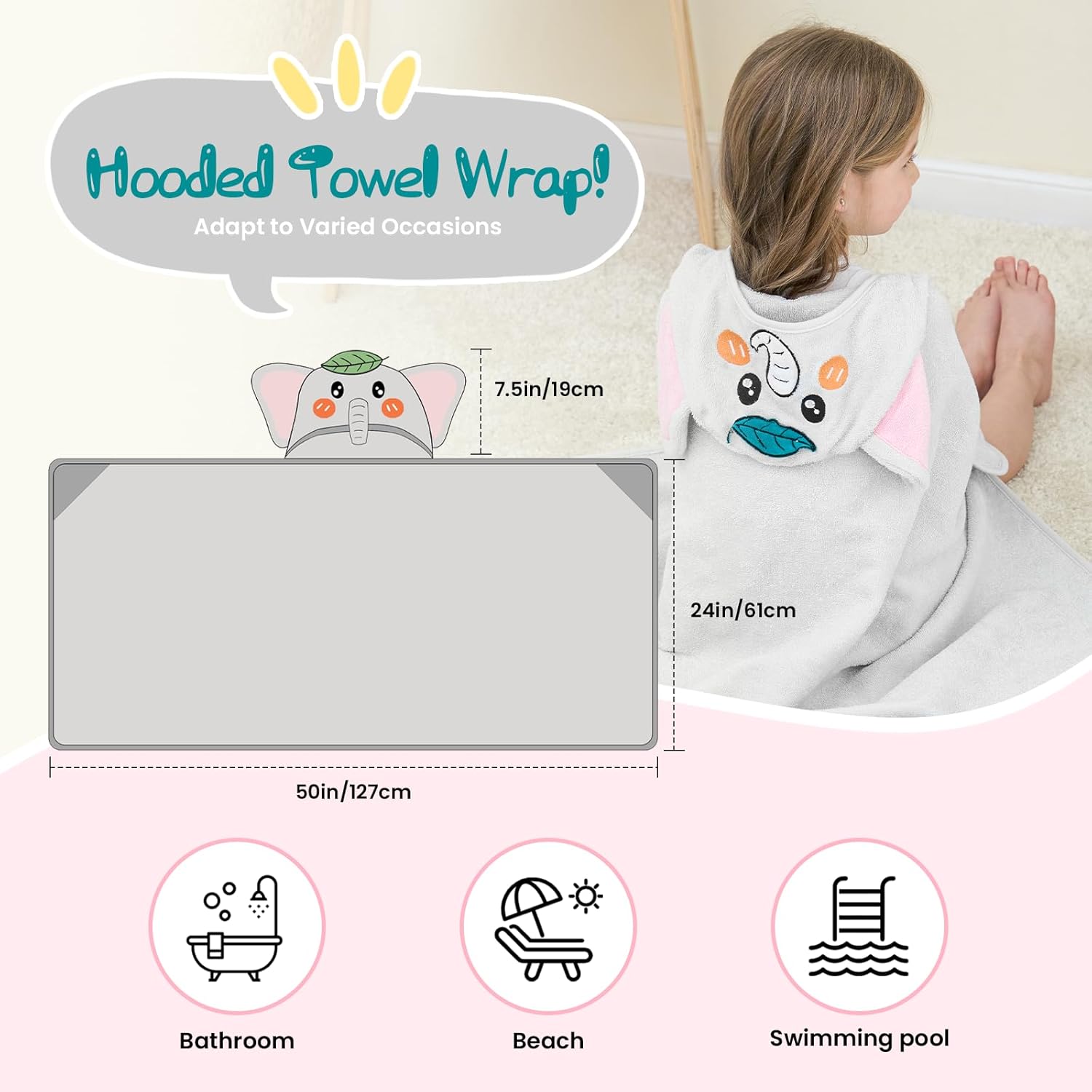 Style Quarters Gray Elephant Hooded Towel for Kids