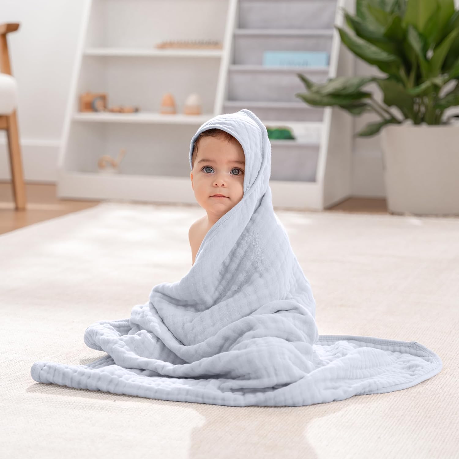 Comfy Cubs 6-Layer Hooded Baby Towel 2-Pack - Slate