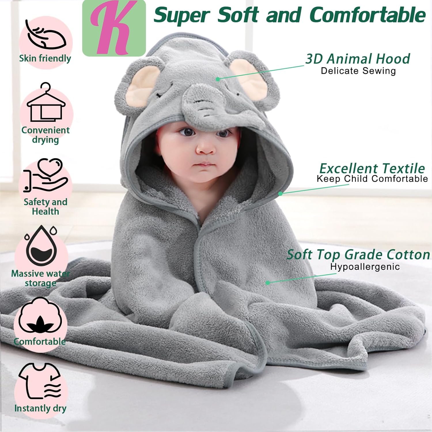 Kmilro Baby Hooded Towels 4 Pack Unisex