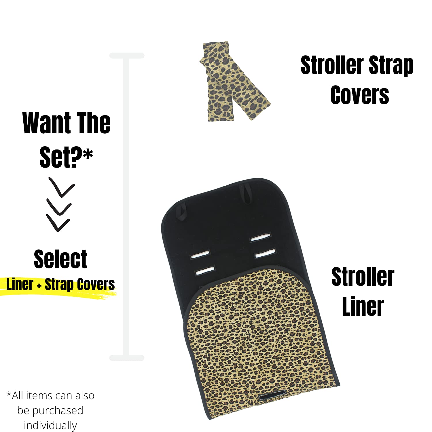Handmade Black Leopard Stroller Liner Set