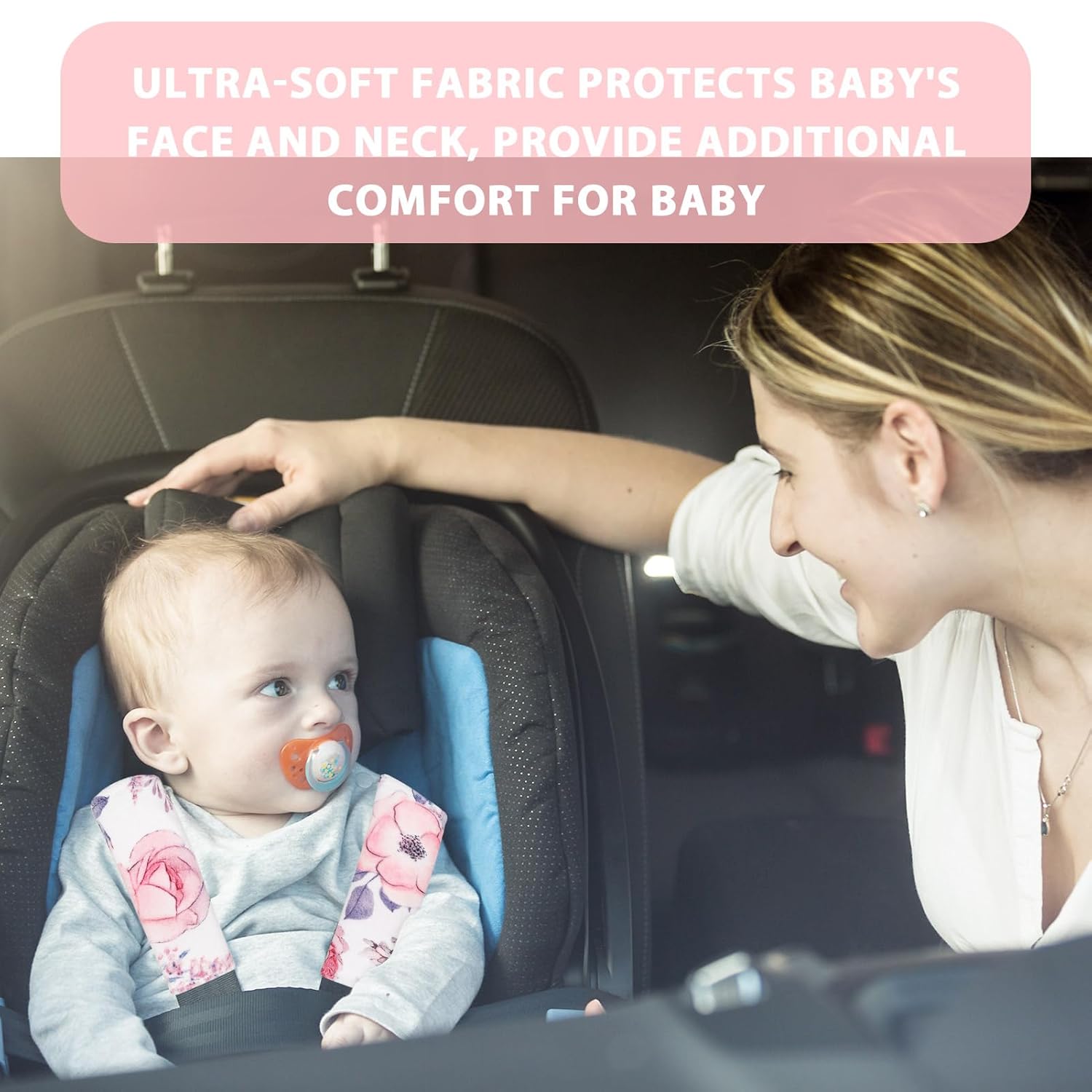 SWESEN Pink Floral Car Seat Strap Cover for Babies