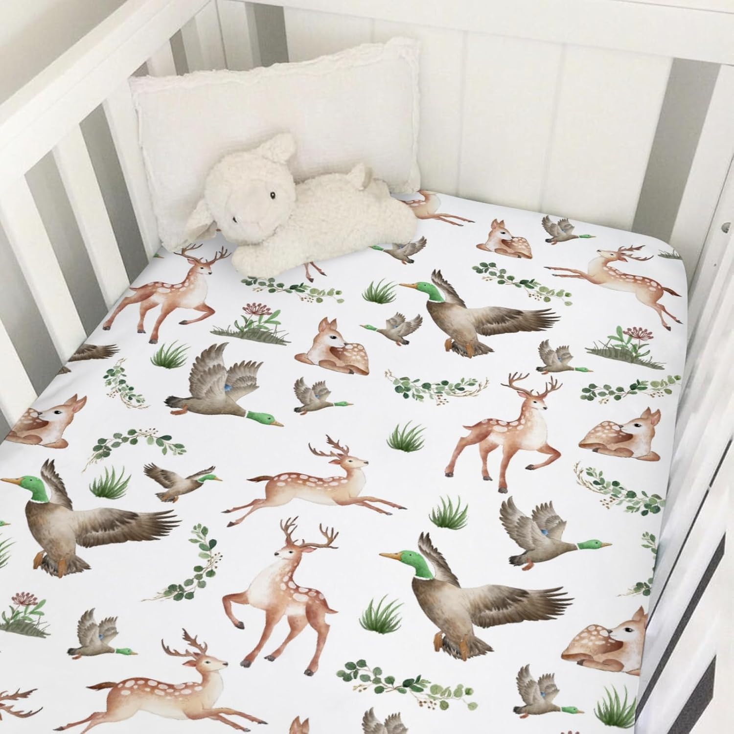 KASTLEE Crib Sheets with Deer and Duck Print 52x28 Soft Breathable