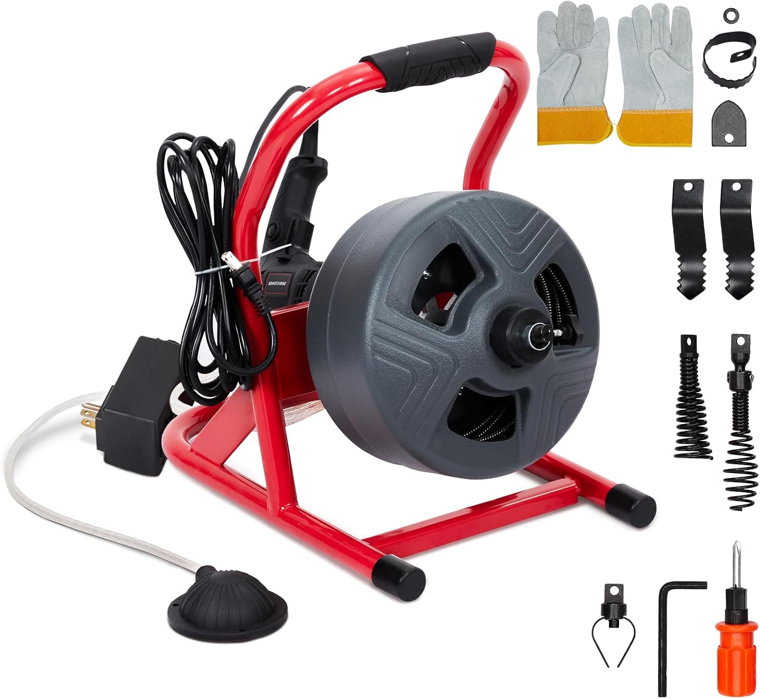 Garvee Electric Drain Auger with 6 Cutters and Foot Switch