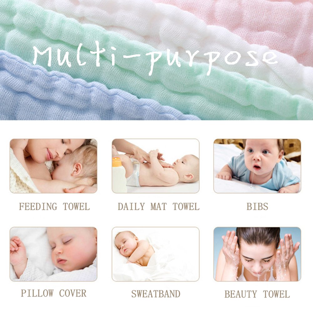 MUKIN Baby Washcloths - 5 Pack 12x12 Inches Soft Safe for Sensitive Skin