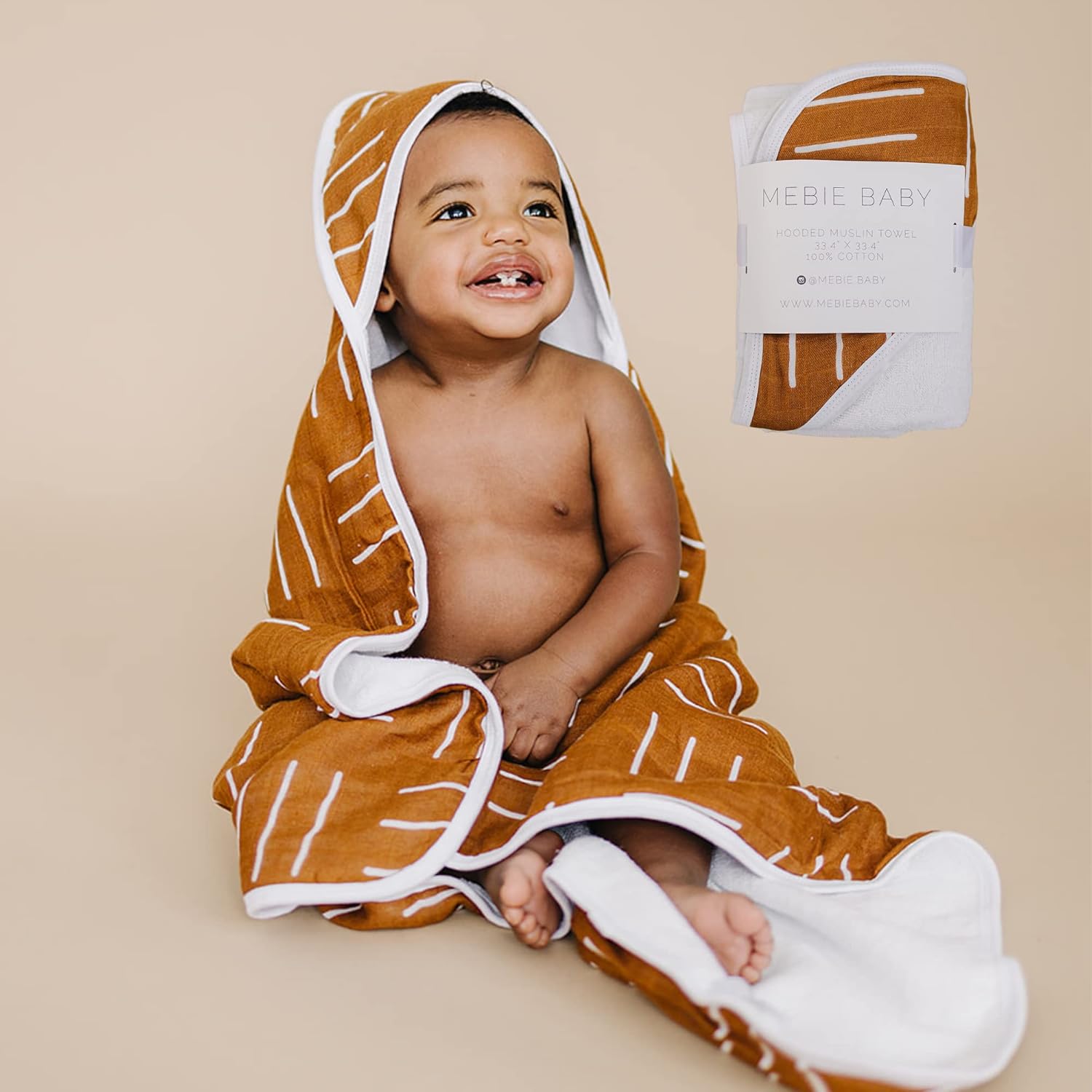 Mebie Baby Muslin Hooded Towel Mustard Mudcloth