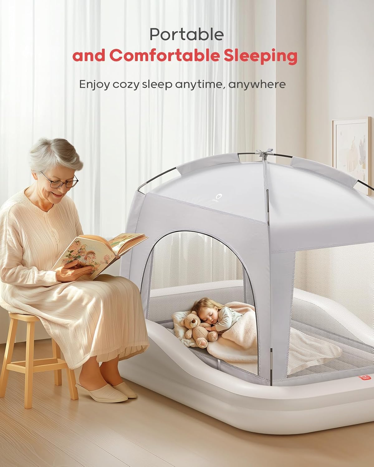 QPAU Toddler Travel Bed with Tent and Electric Pump