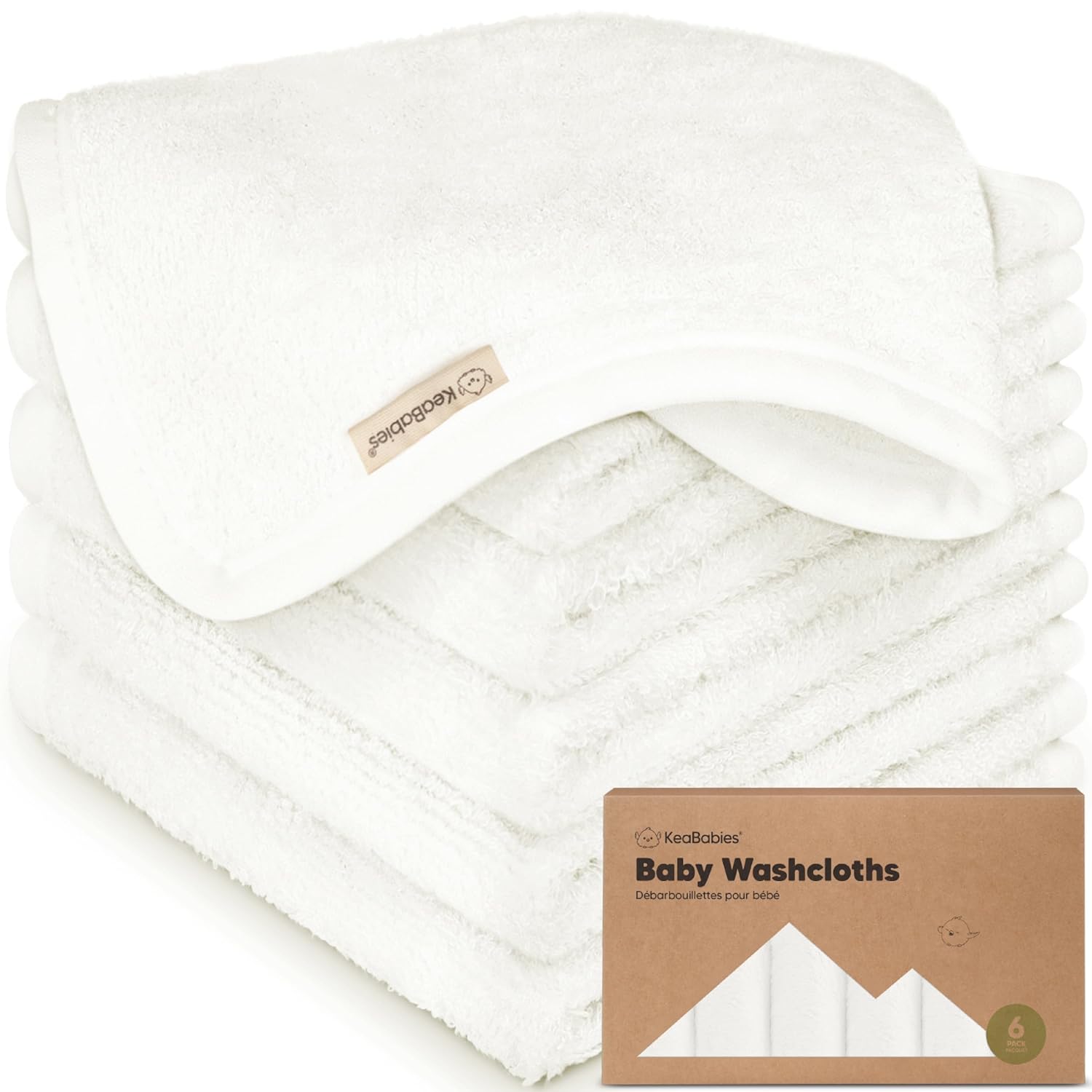 KeaBabies 6-Pack Bamboo Washcloths - 10x10 White