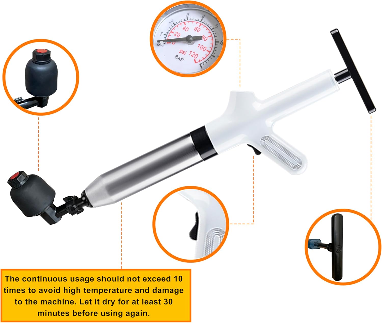 HimaPro High Pressure Toilet Plunger Air Drain Blaster Kit With White Handle