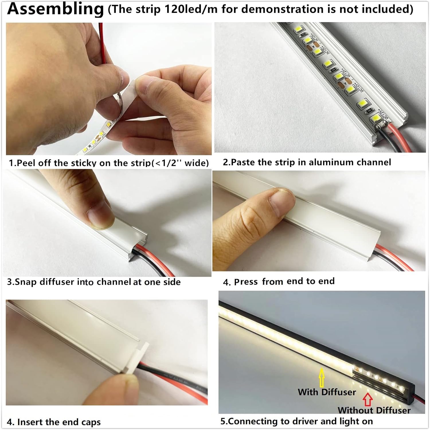 LED Strip U Channel Diffuser 10-Pack 656FT Surface Mounted Tape Light