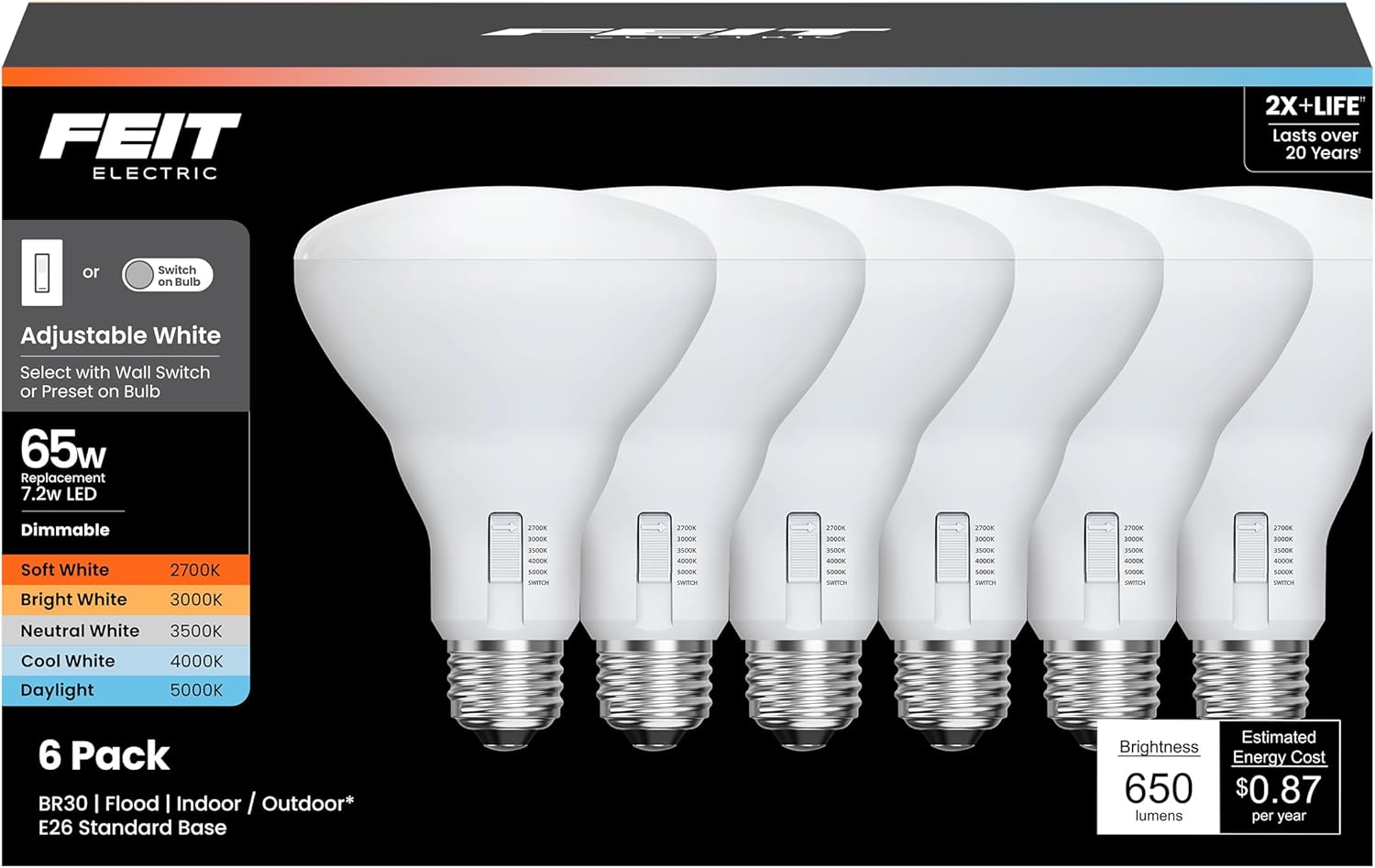 Feit Electric BR30 LED Bulb 6 Pack 65W Equivalent