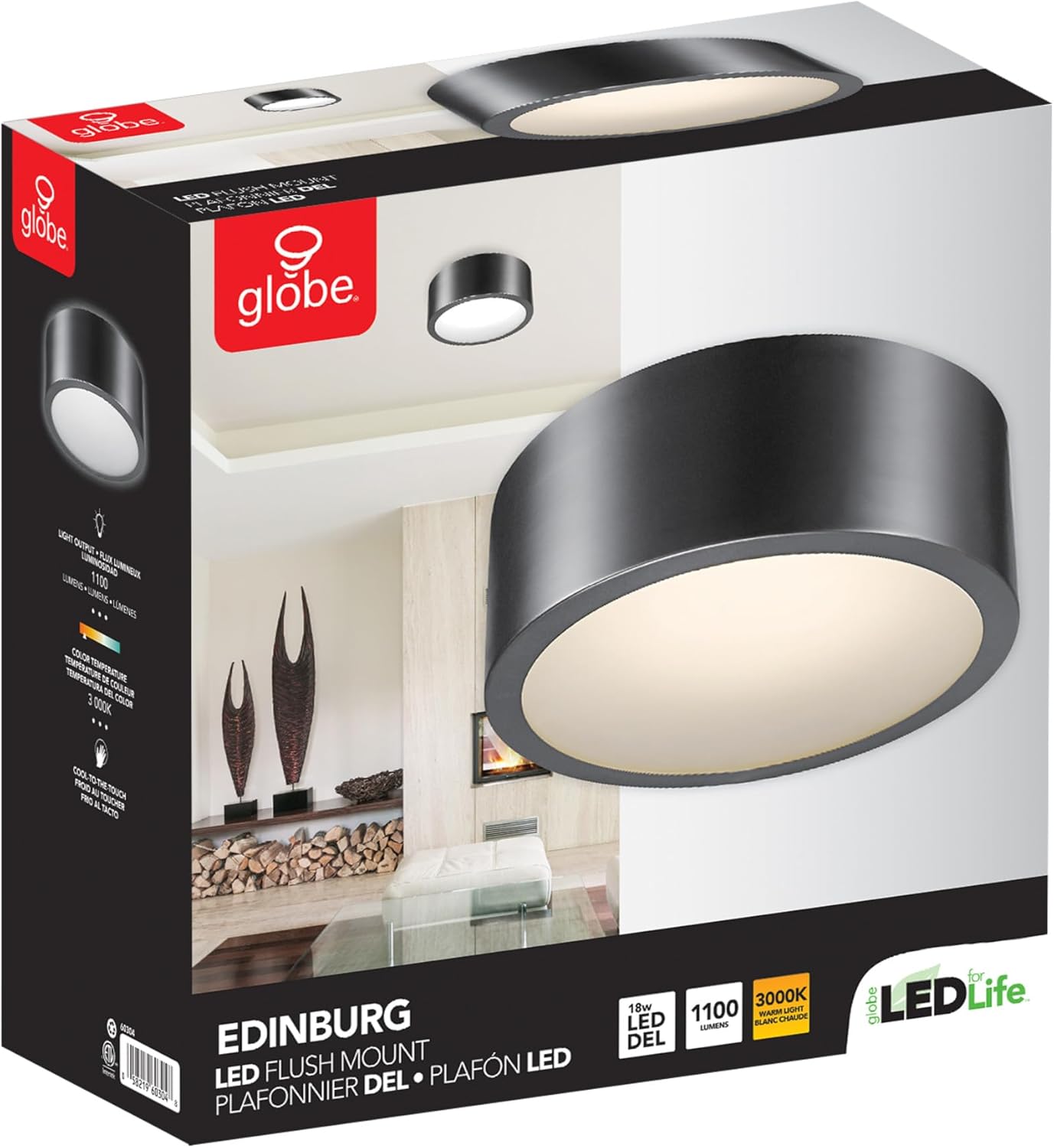 Globe Electric Edinburg LED Flush Mount Ceiling Light Black Iron Finish 1