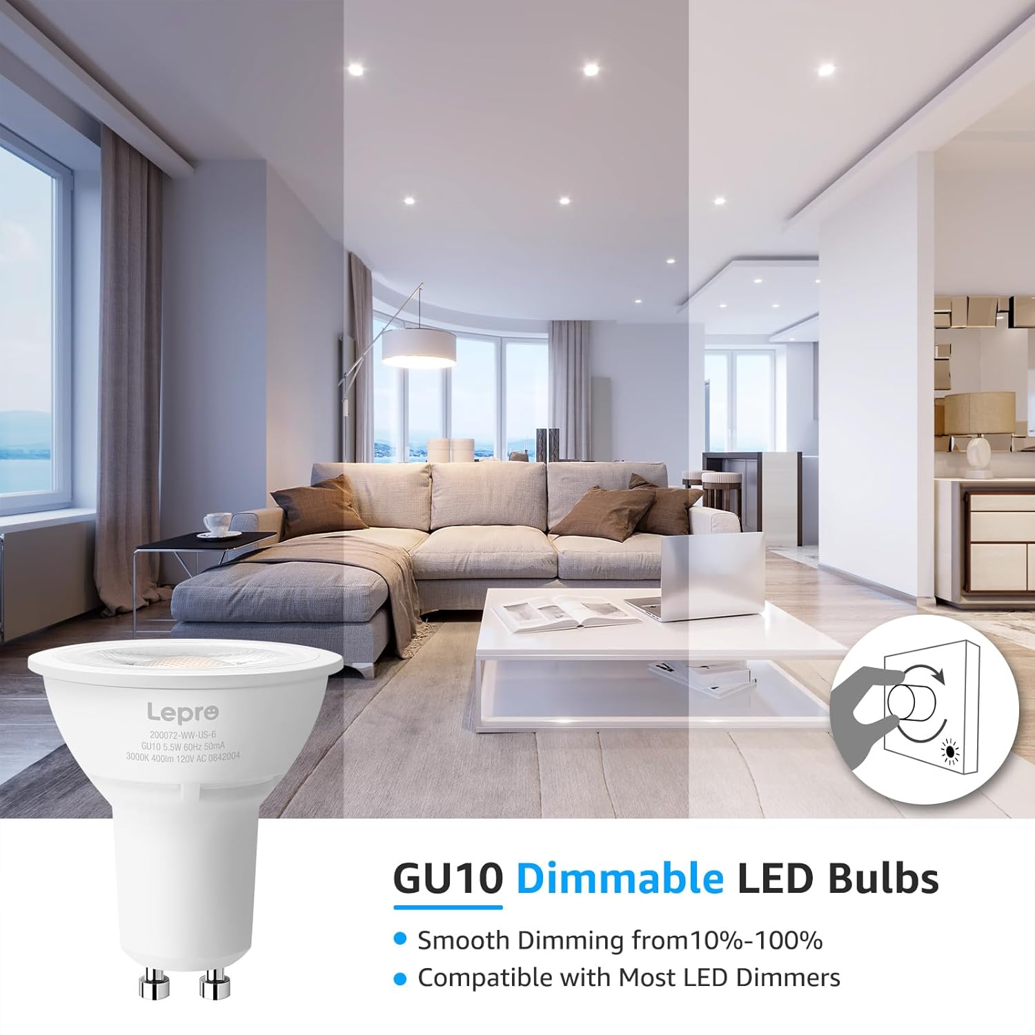 Lepro GU10 LED Bulb 50W Equivalent 55W 5000K Dimmable 40Spotlight 6 Pack