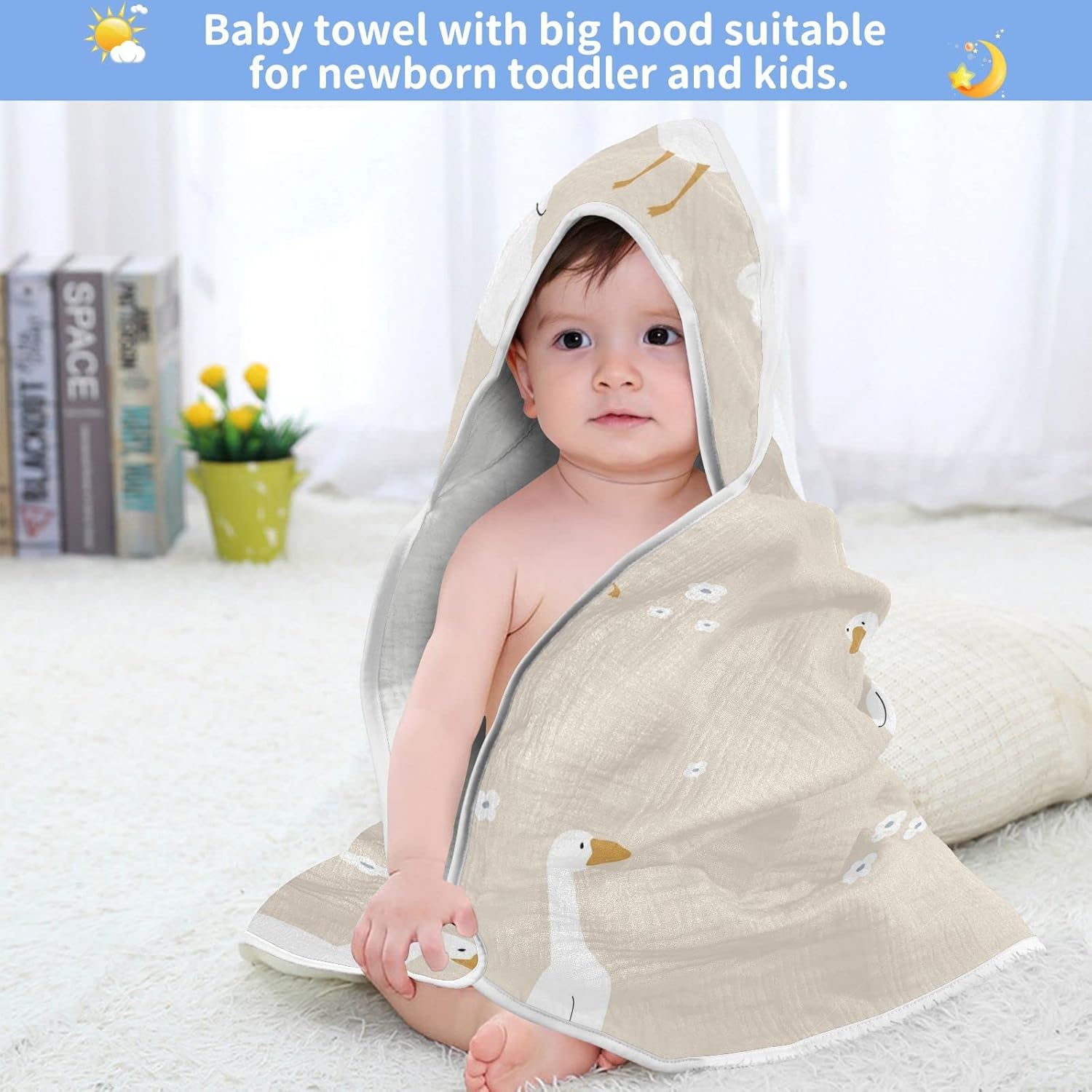 Aslsiy Hooded Baby Towel 30x30in Cotton Soft for Newborn