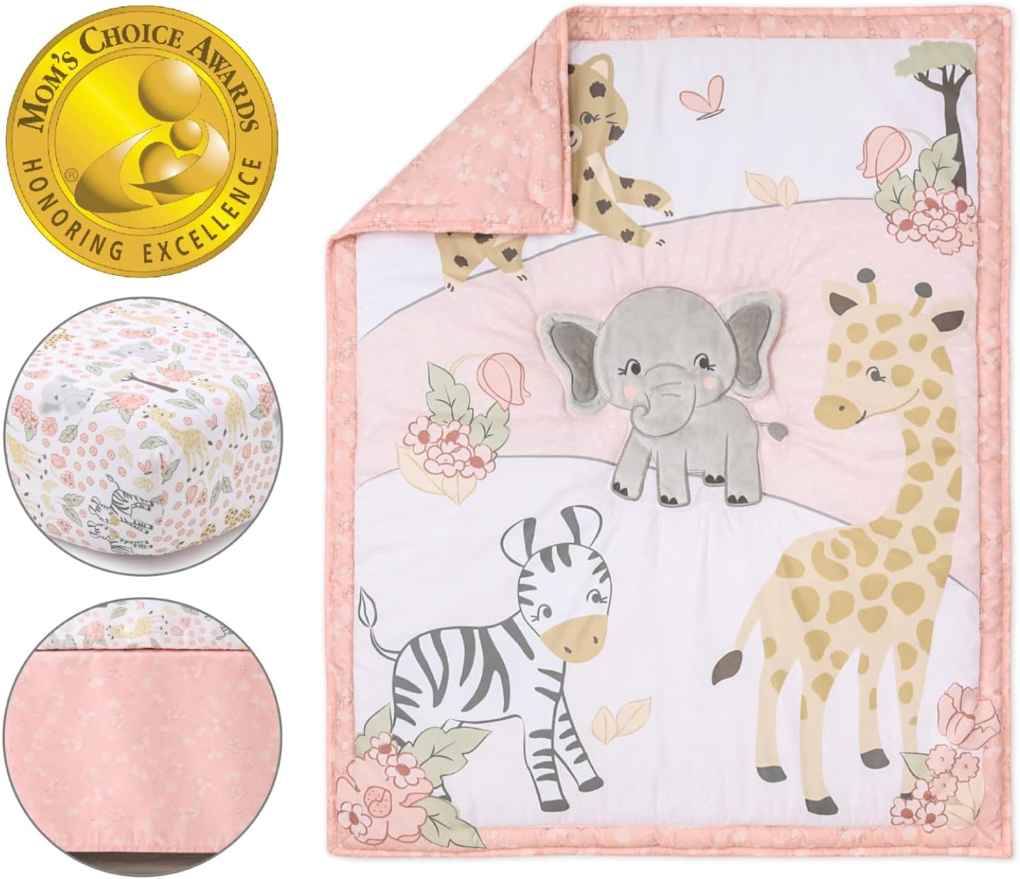 The Peanutshell 3 Piece Baby Crib Bedding Set for Girls - Safari Adventure