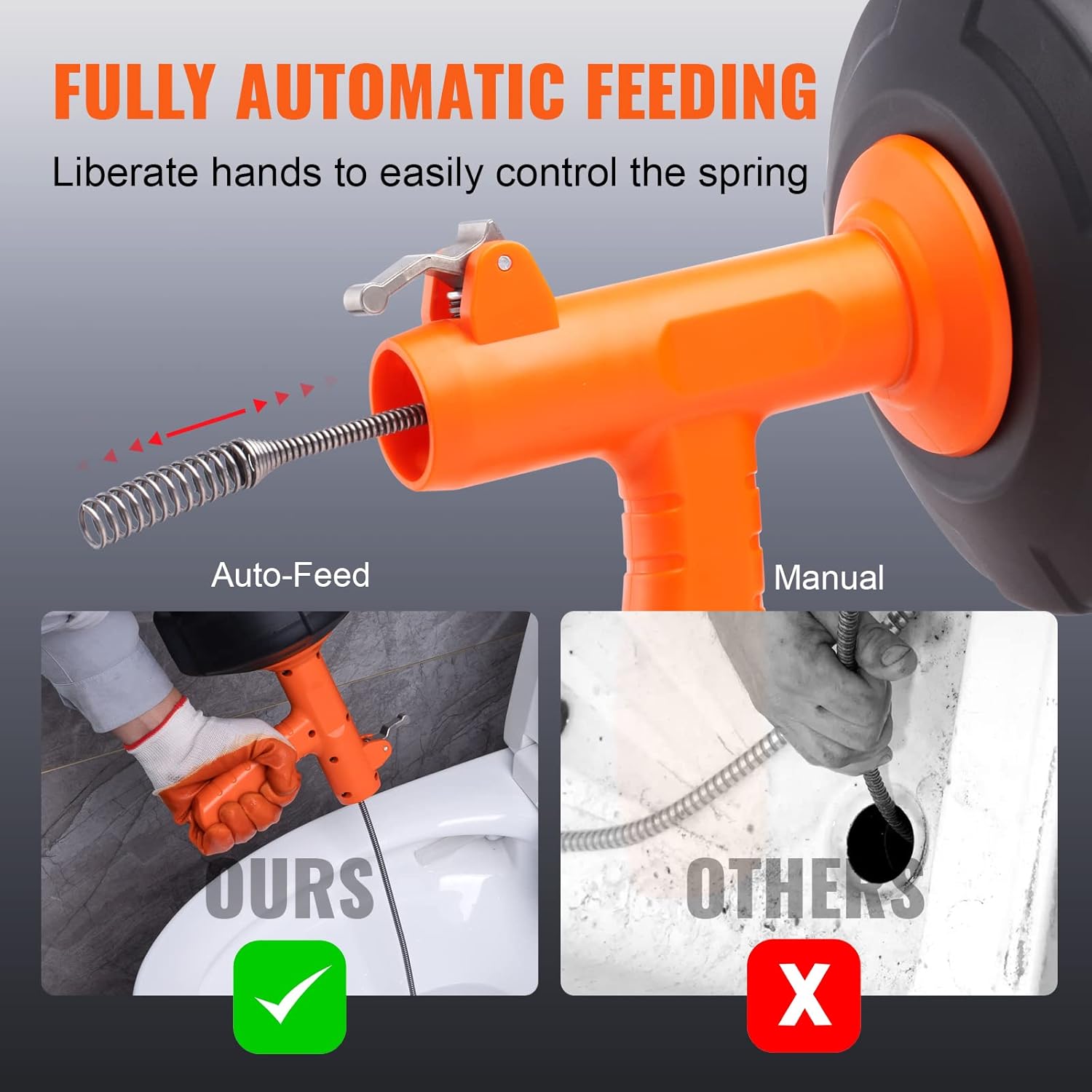 VEVOR 25Ft Drain Auger with Drill Attachment