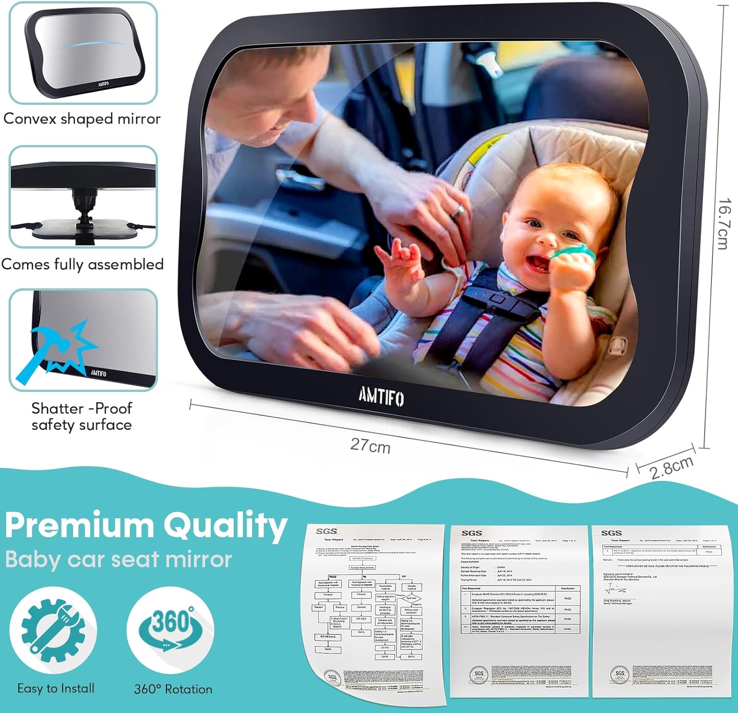 AMTIFO Baby Car Mirror 2-Pack for Two Seats