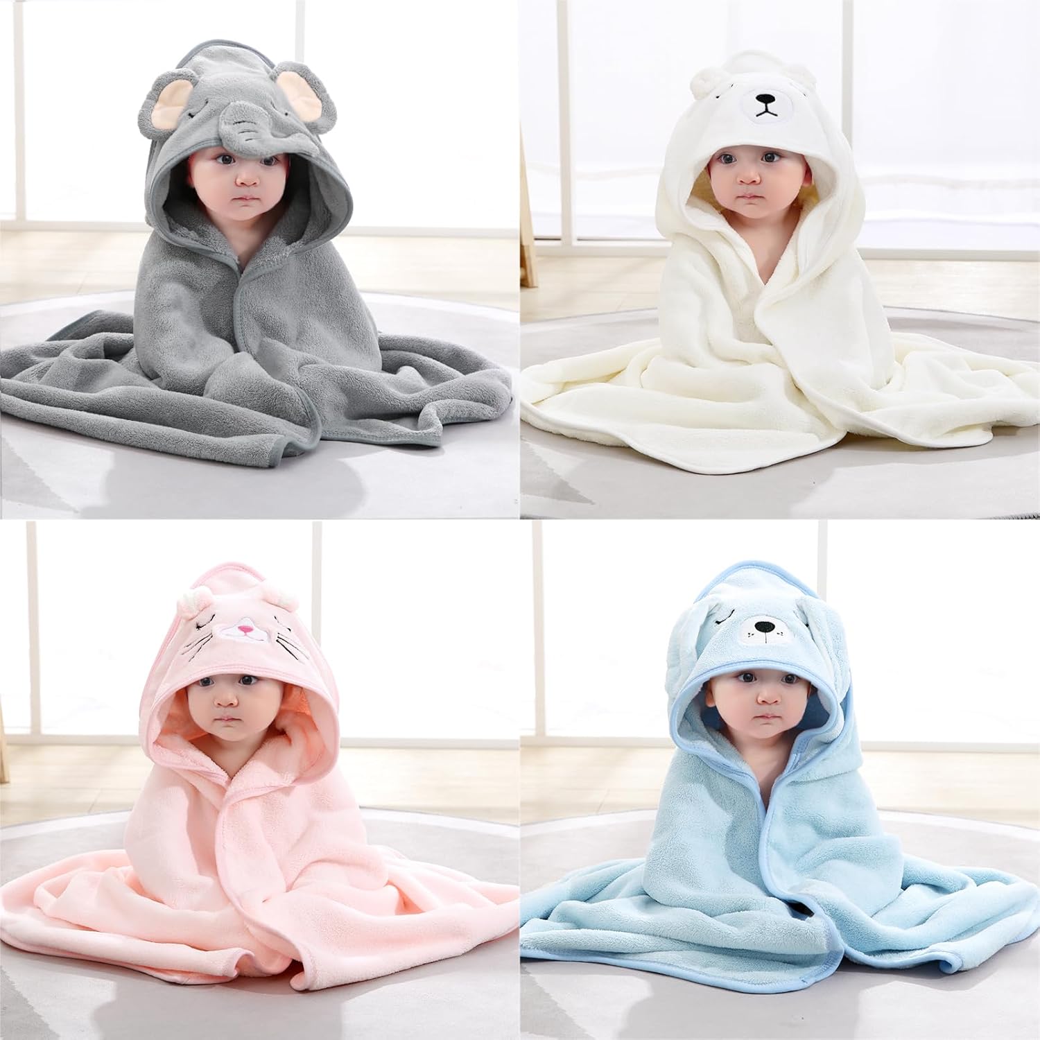 kmilro Baby Hooded Towel 4-Pack Soft Absorbent