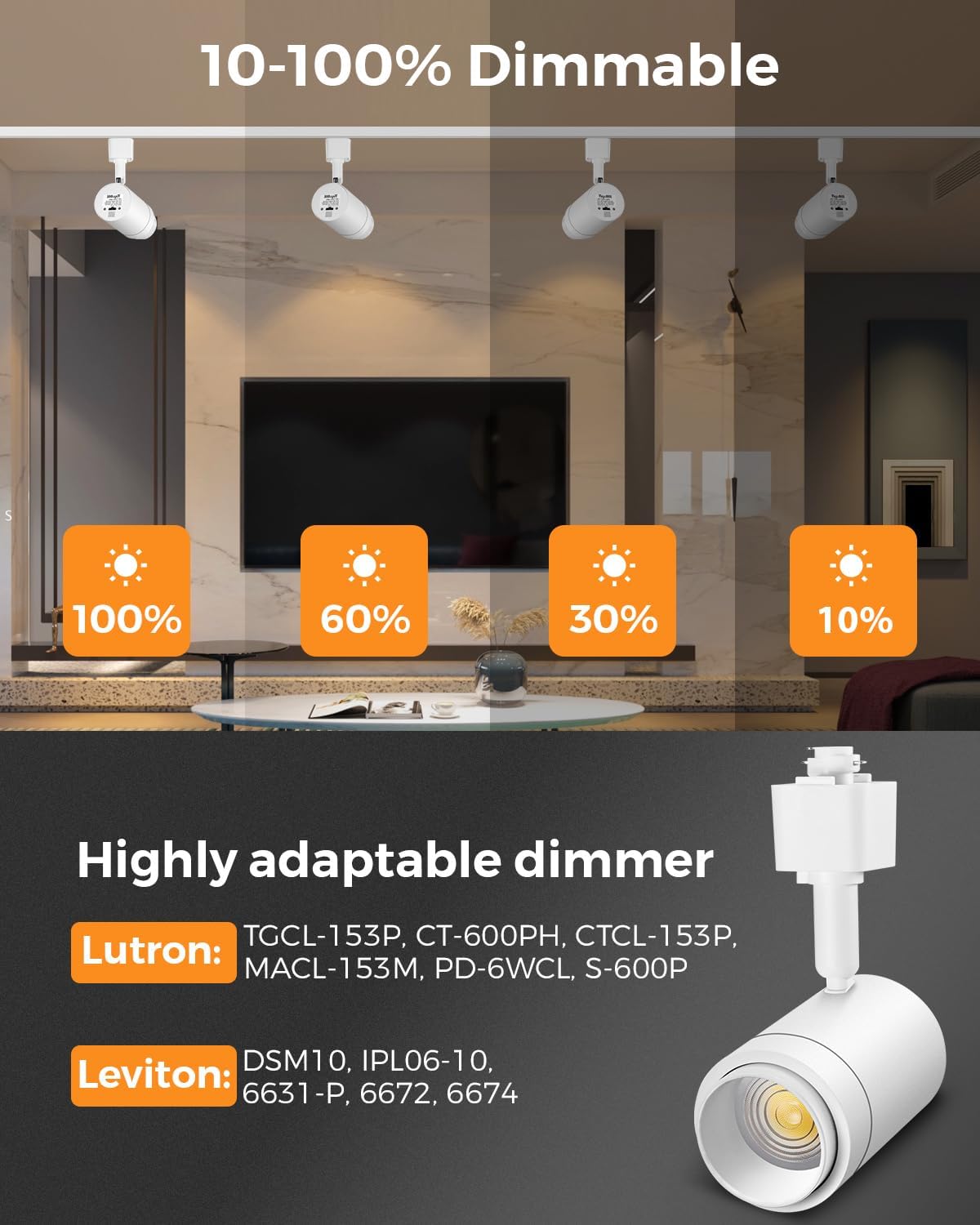 TuyuBEE 12W Dimmable LED Track Light Heads - 12 Pack White 3000K