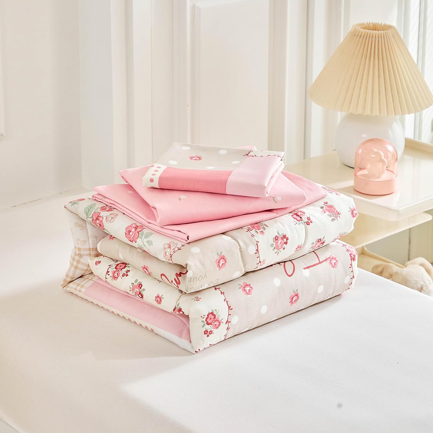 Joyreap 4-Piece Toddler Bedding Set - Pink Flower Plaid