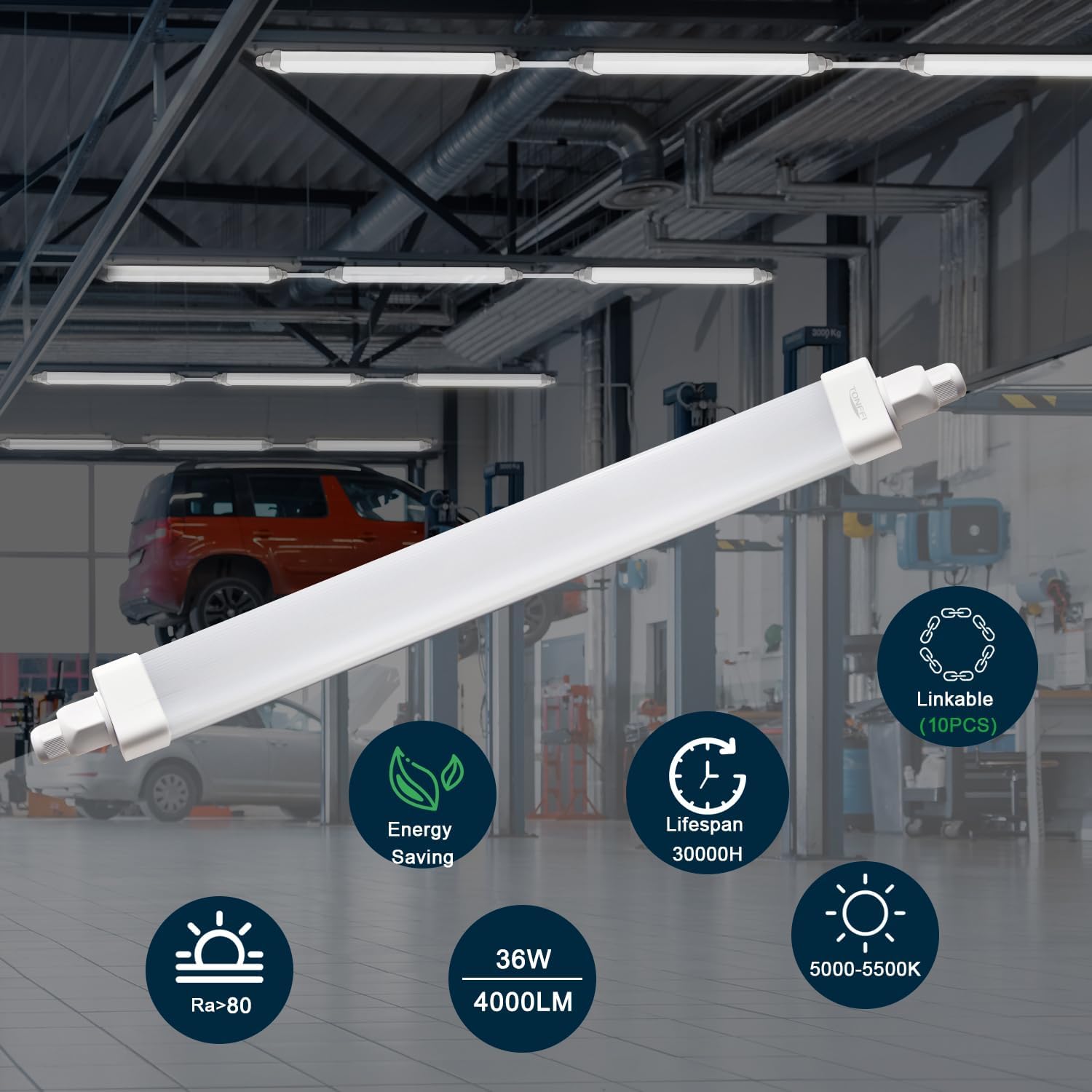 Tonffi 4FT Plug-in LED Ceiling Light - 5000K Cool White