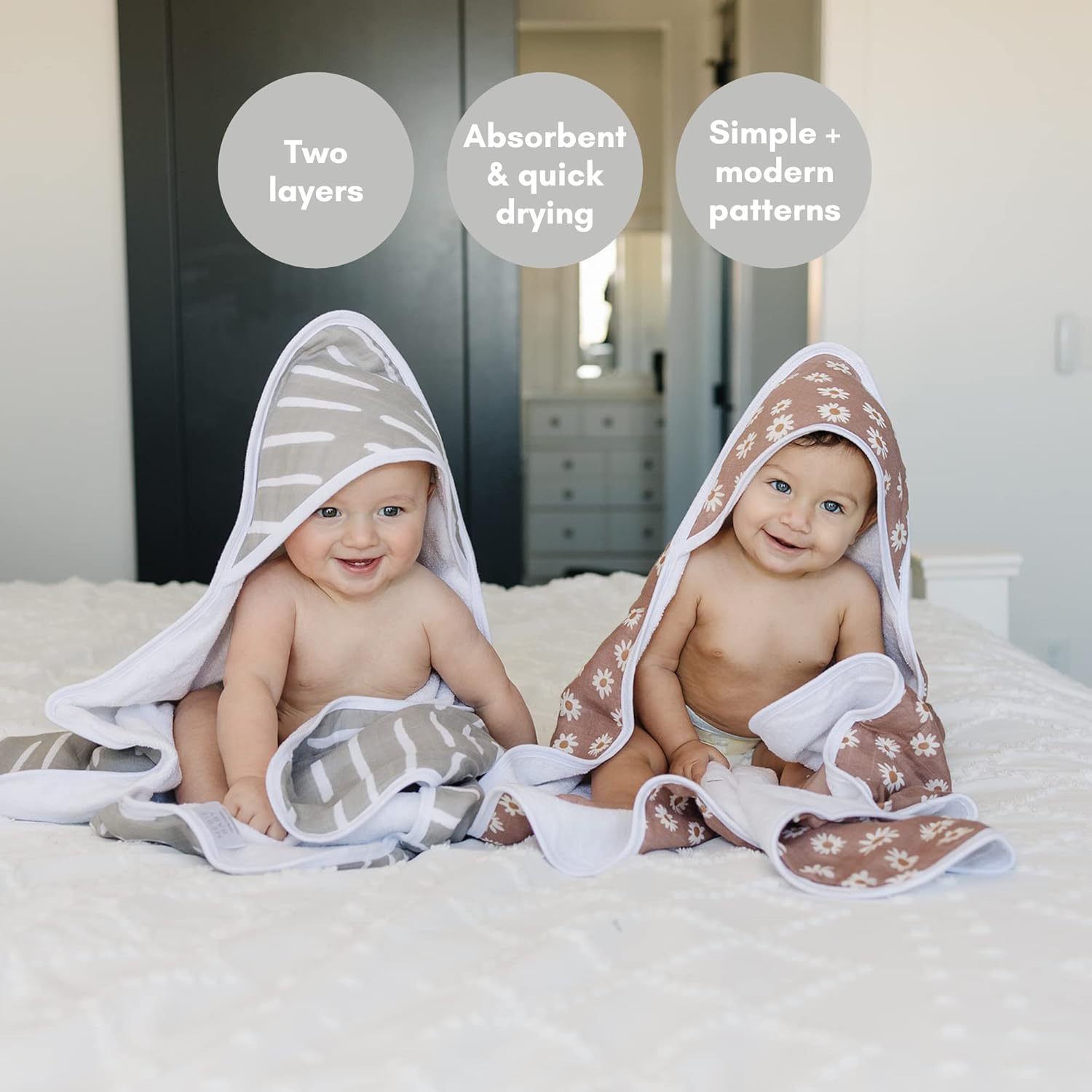 Mebie Baby Muslin Hooded Towel - Sand Rainbow Design