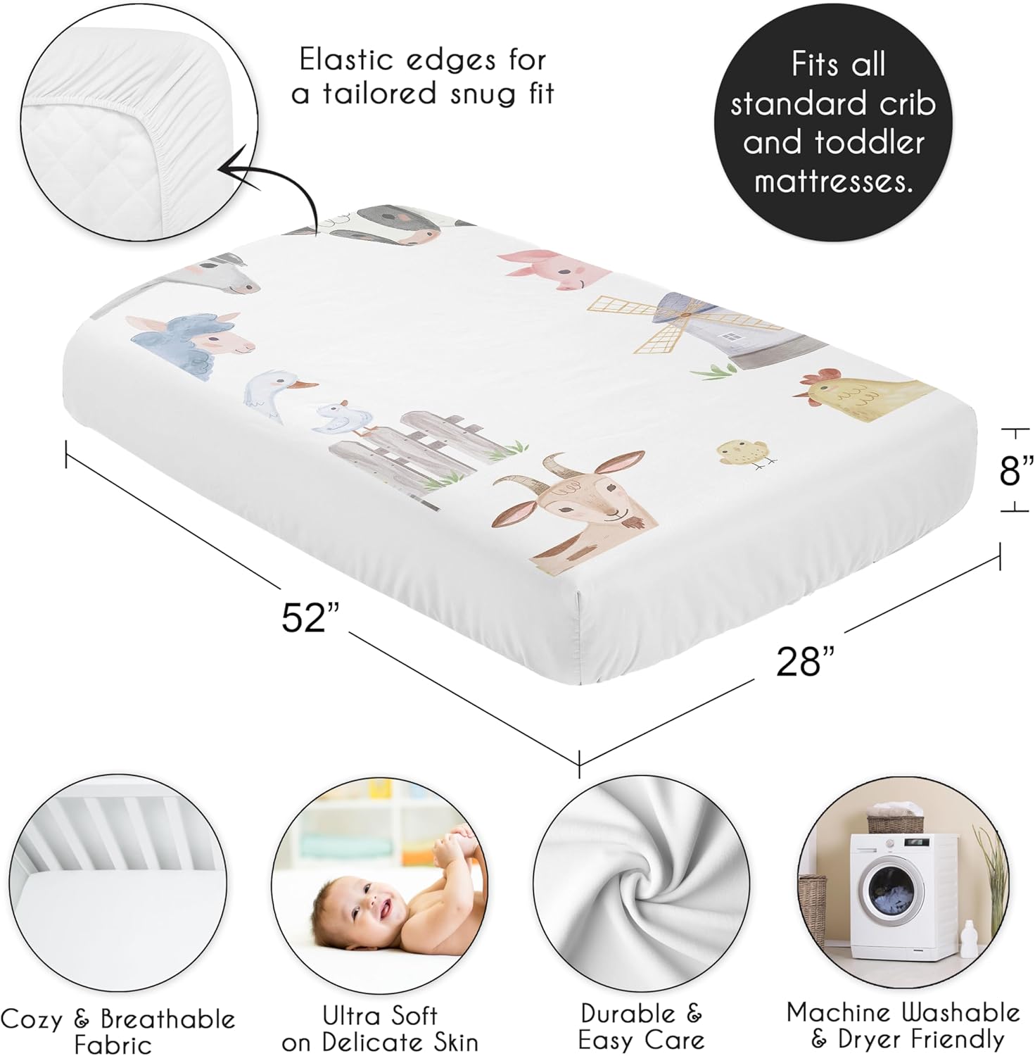 Sweet Jojo Designs Farm Animals Crib Sheet Baby Toddler Bedding