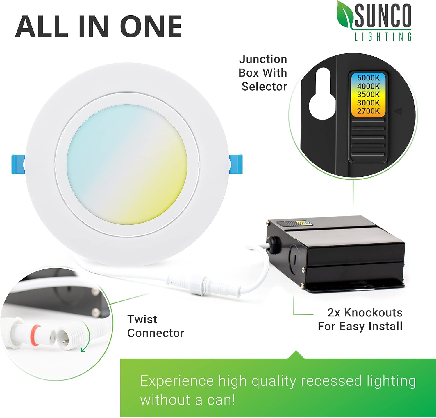 Sunco Lighting 6 Pack Recessed LED Gimbal 6 Inch 12W