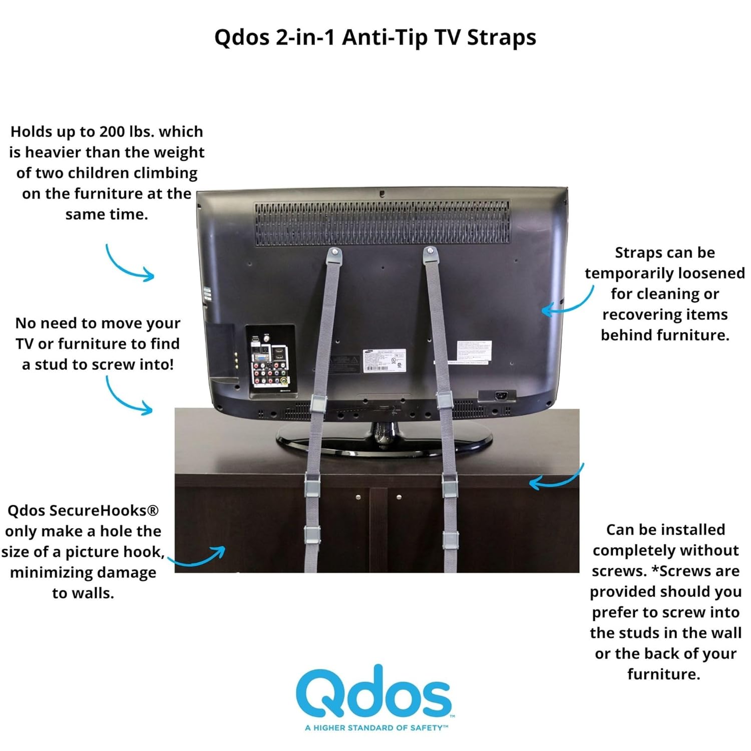 QDOS Safety 2-in-1 Anti-Tip TV Straps