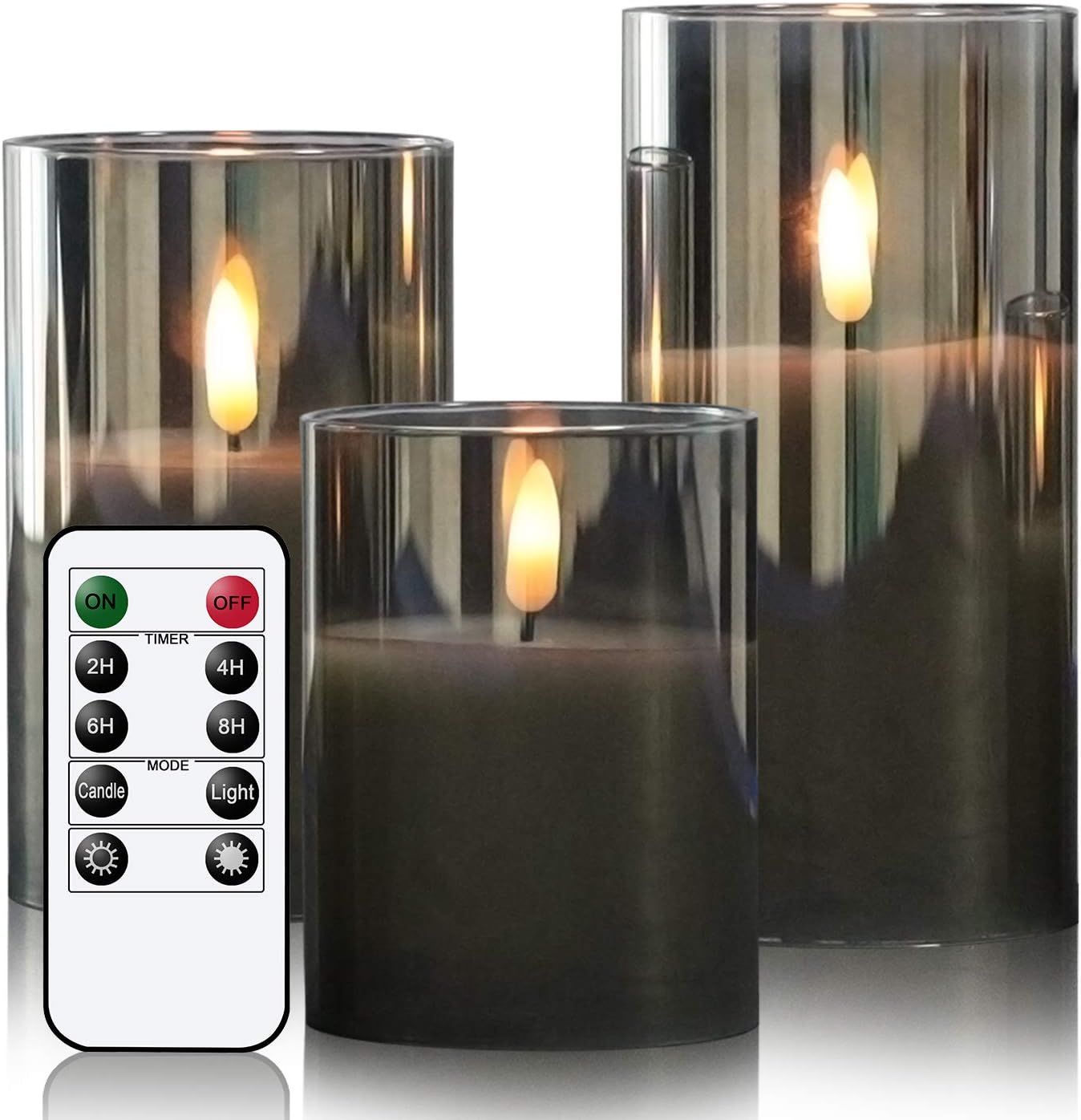 GenSwin Flameless LED Candles with Remote Control Gray Pack of 3