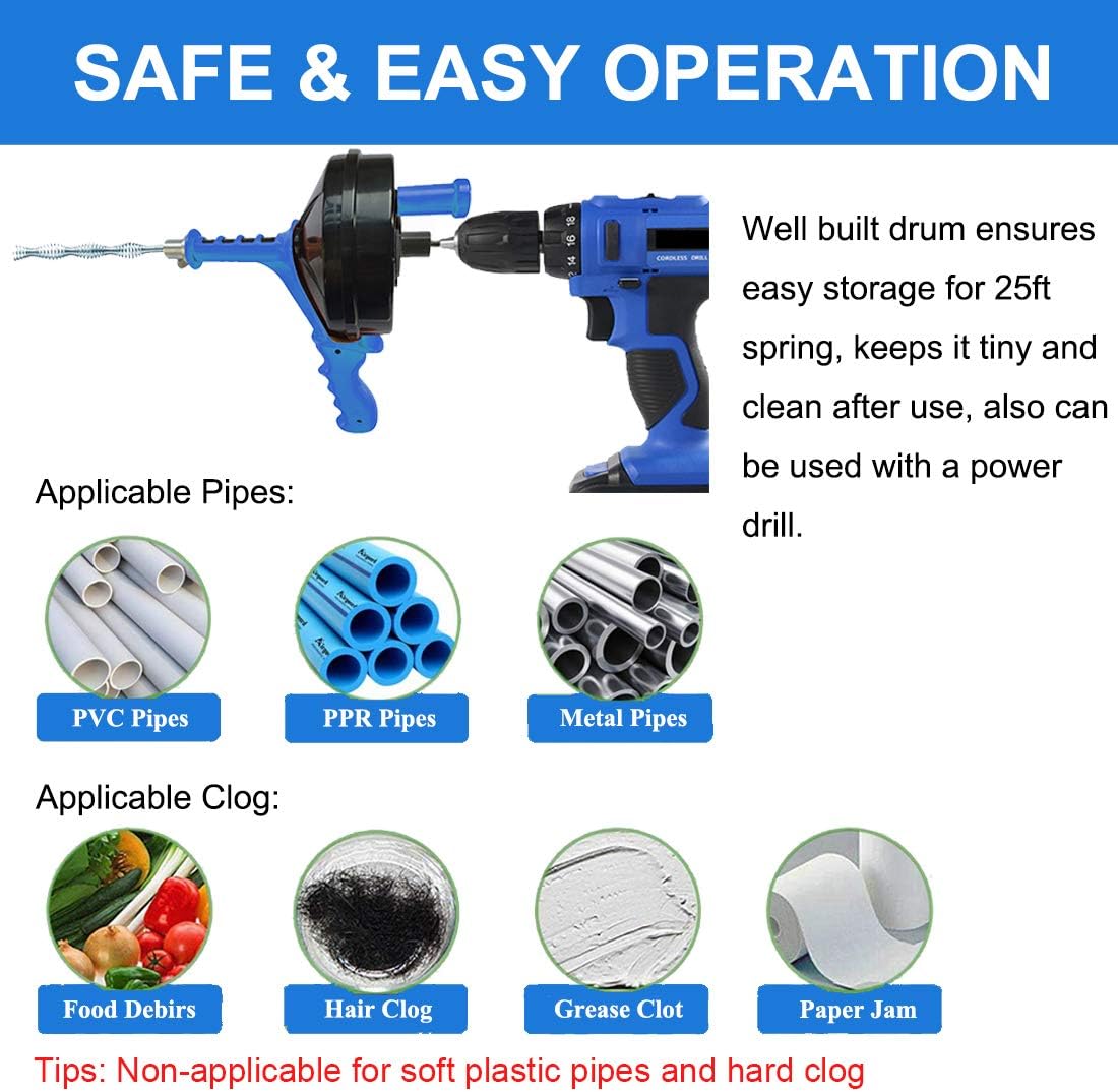 Breezz Drain Auger with 25 Ft Steel Cable