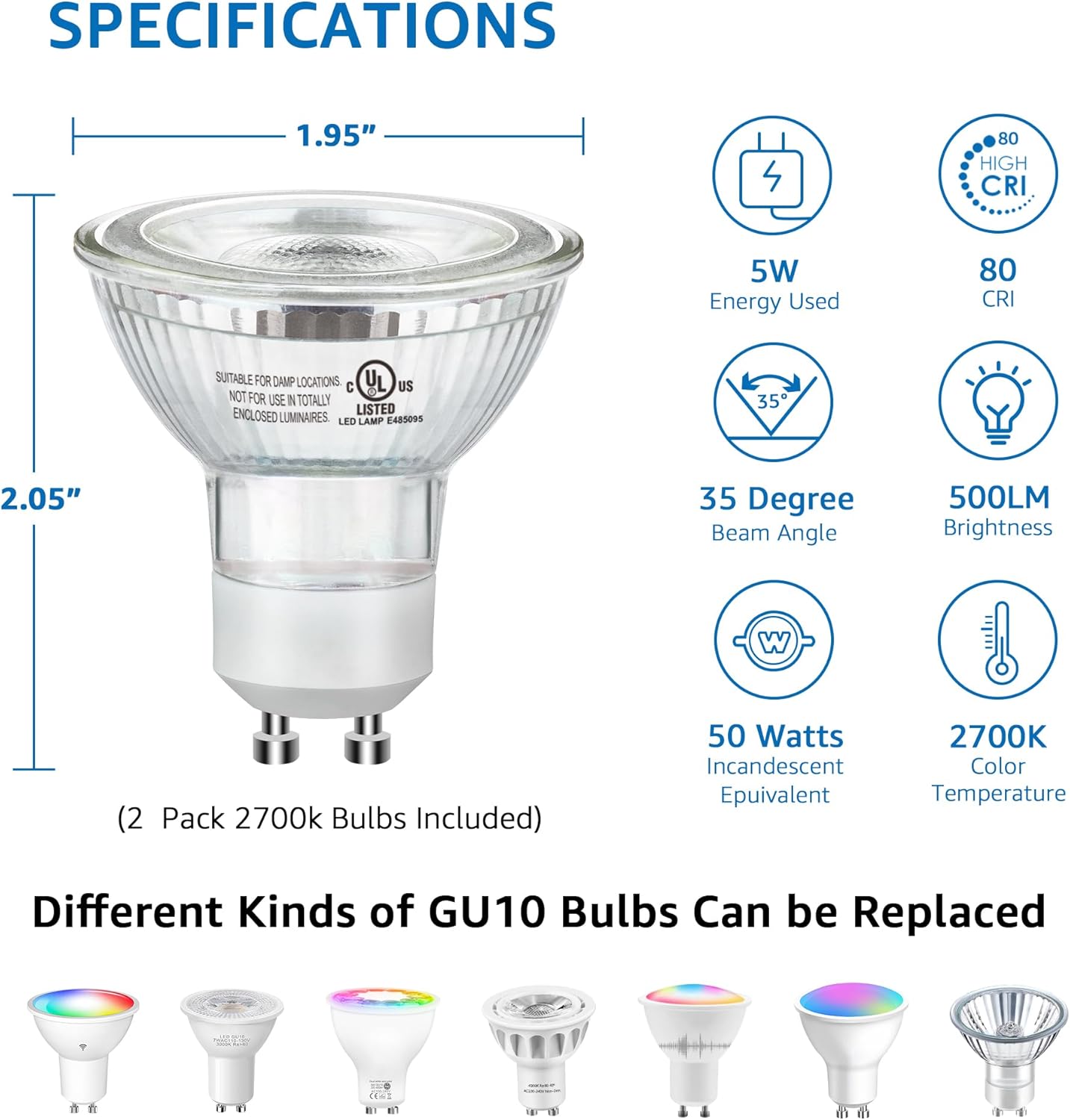 SUNVIE 2 Pack Floor Can Light with GU10 Bulbs