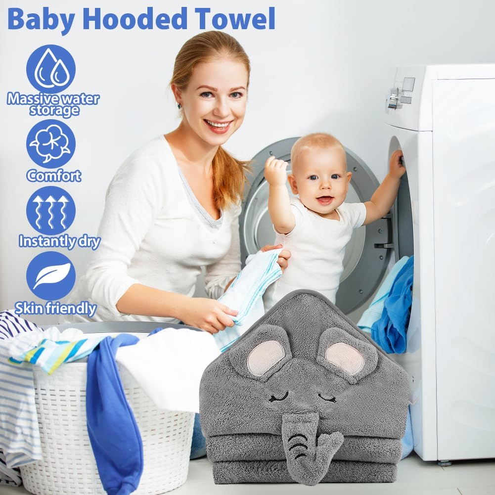 Vabrloy Baby Hooded Towel with Gray Elephant Design