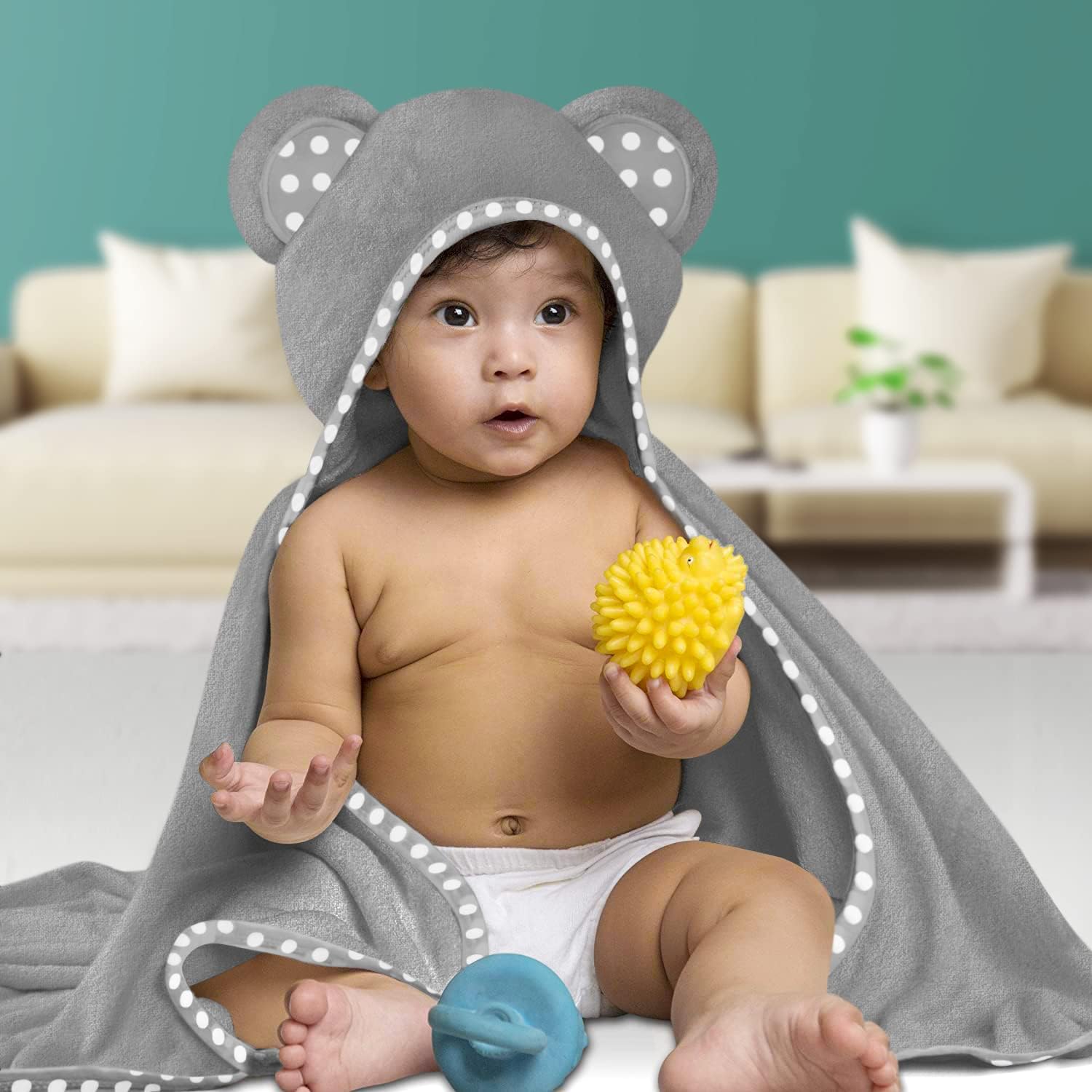 Set of 2 Hooded Baby Towels Grey 400 GSM