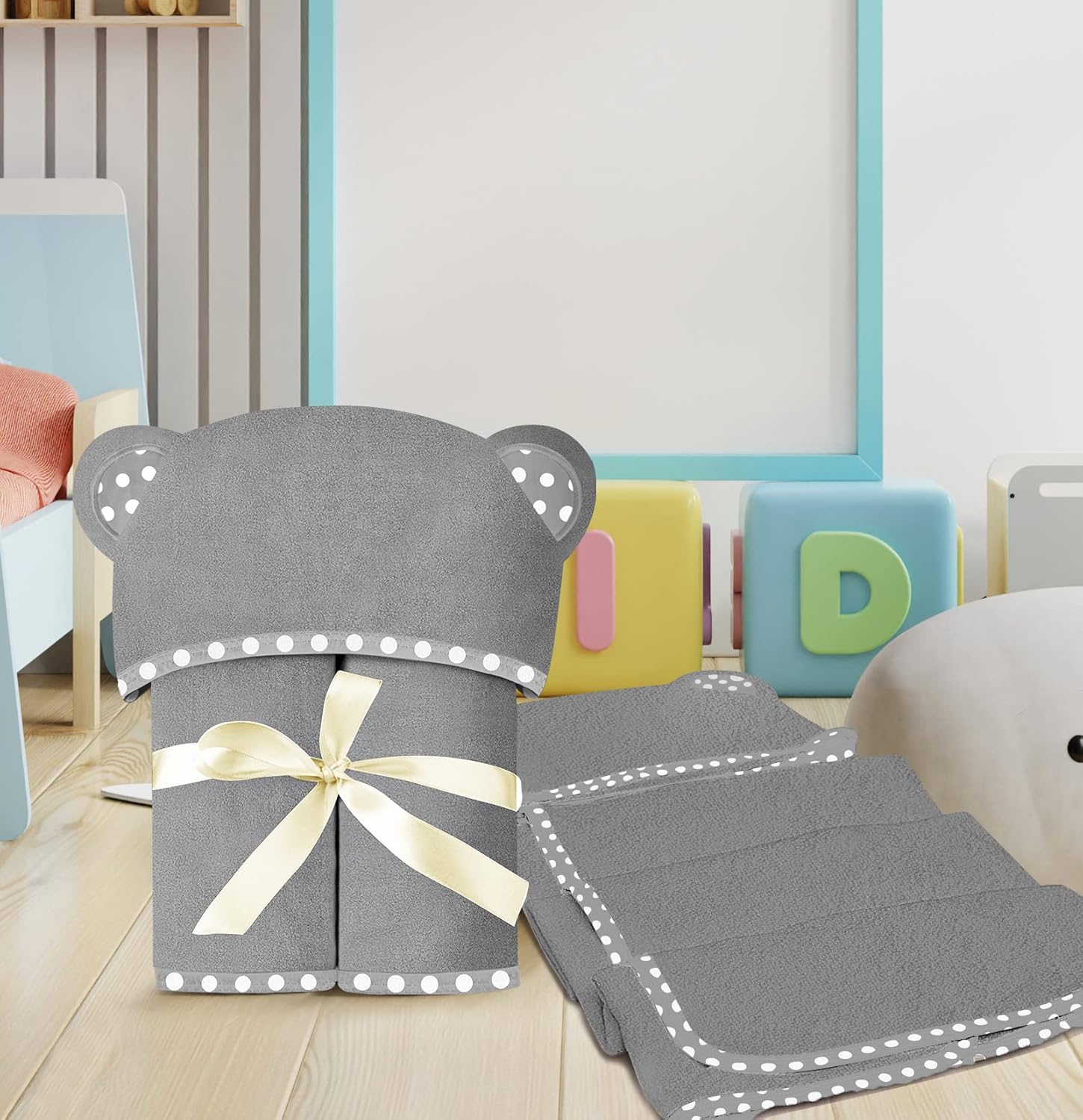 Set of 2 Hooded Baby Towels Grey 400 GSM
