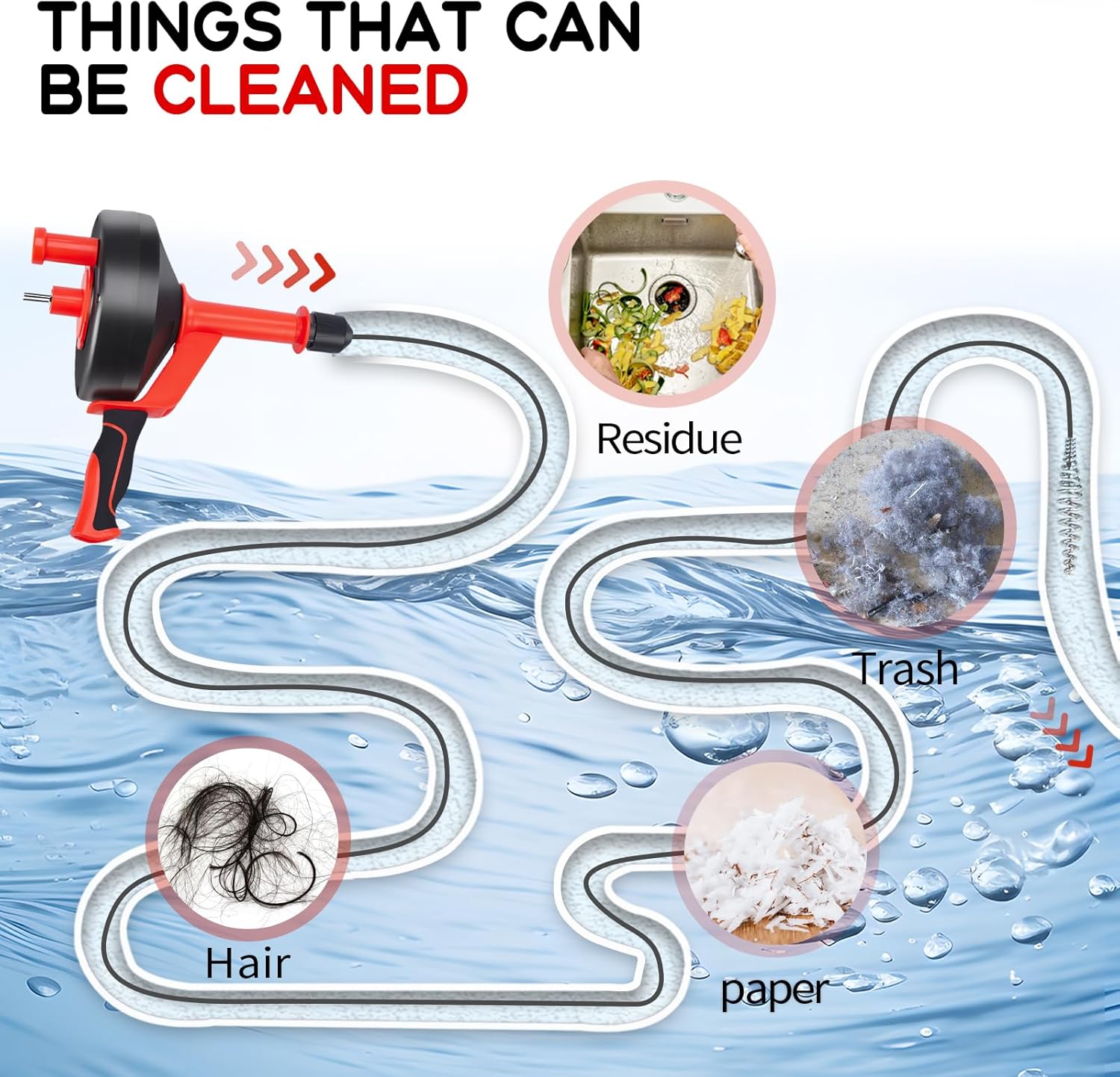 Annisport 43ft Drain Snake with Drill Attachment - Red 1