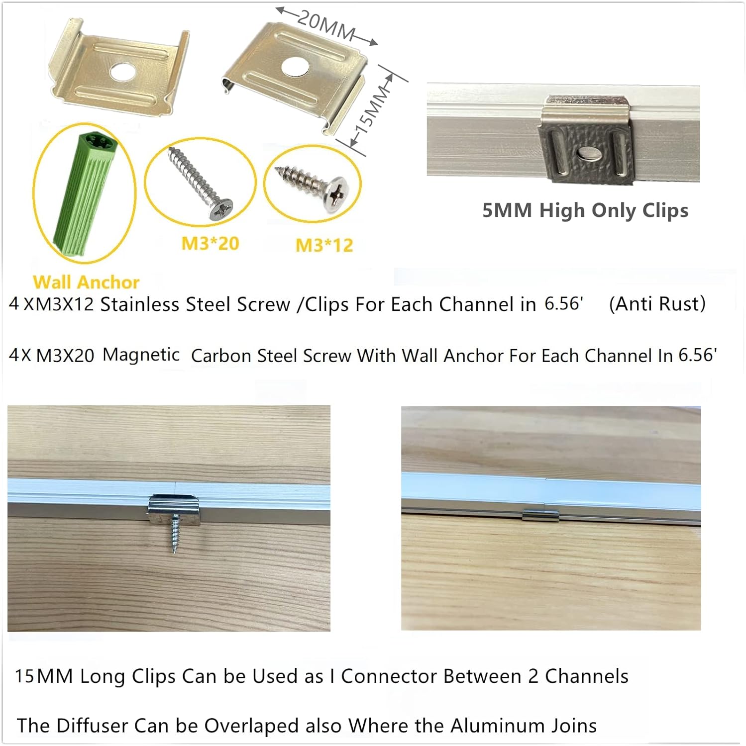 LED Strip U Channel Diffuser 10-Pack 656FT Surface Mounted Tape Light