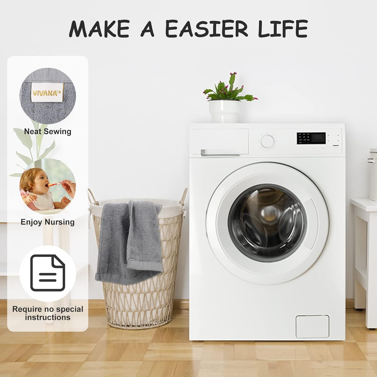 VIVANA Baby Washcloths 12 Pack Grey