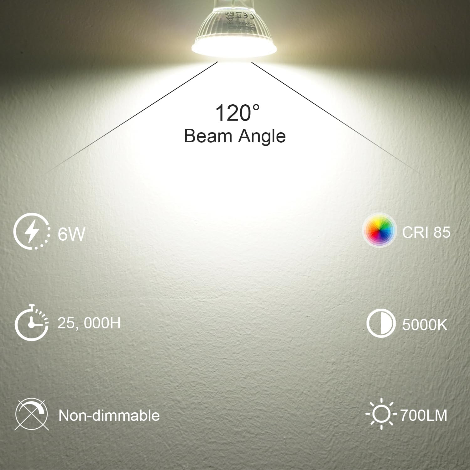 DiCUNO GU10 LED Light Bulbs 6 Pack 60W Halogen Replacement