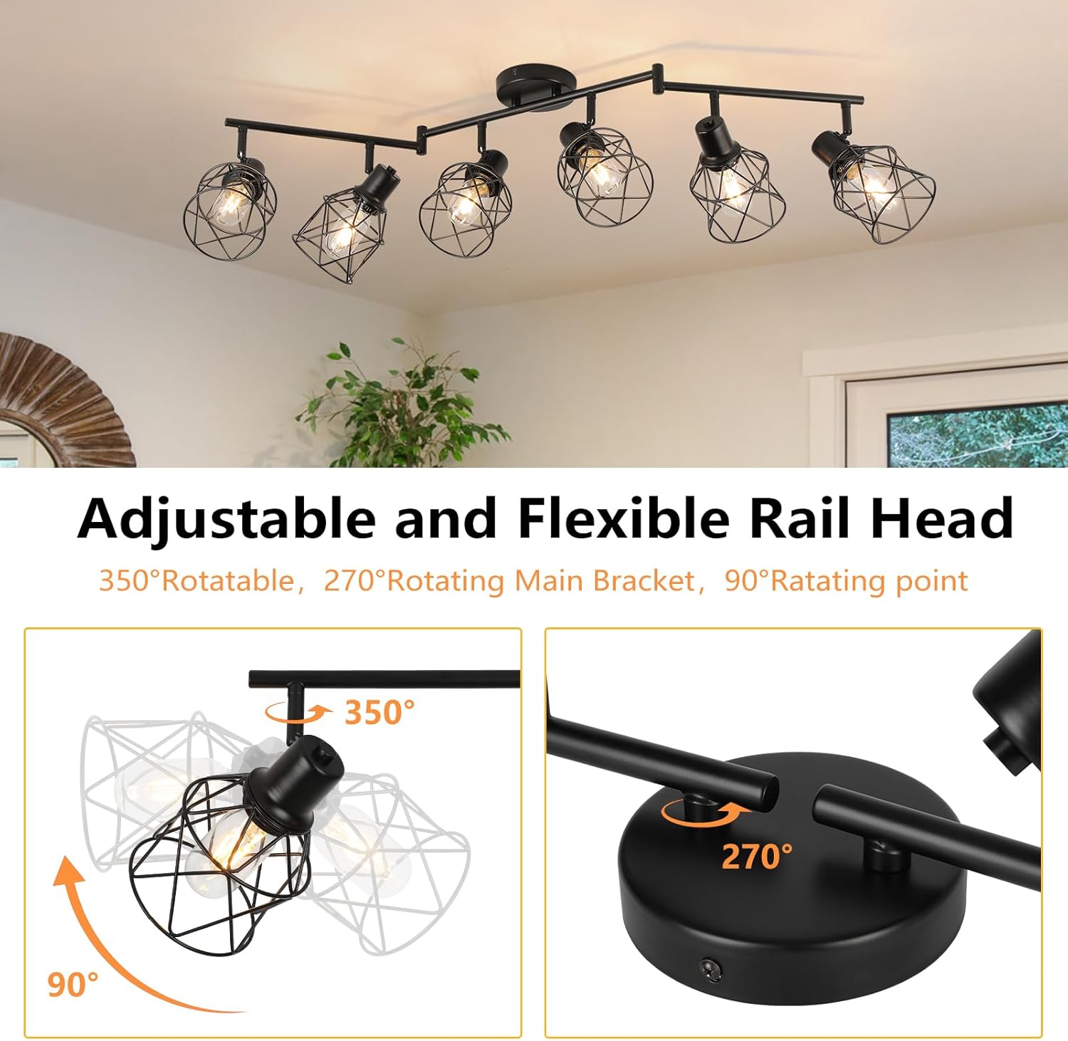 WILON 6 Light Track Lighting Kit - Black Industrial Flush Mount Ceiling Light