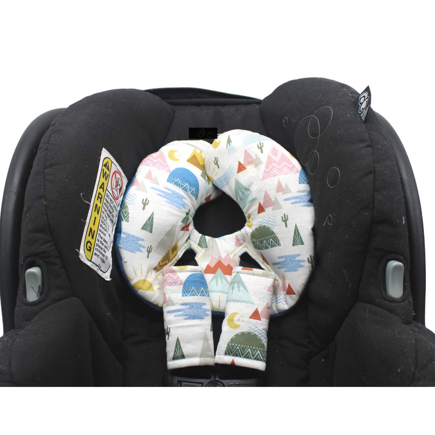 Infant Car Seat Head Support Set with White Mountain Print
