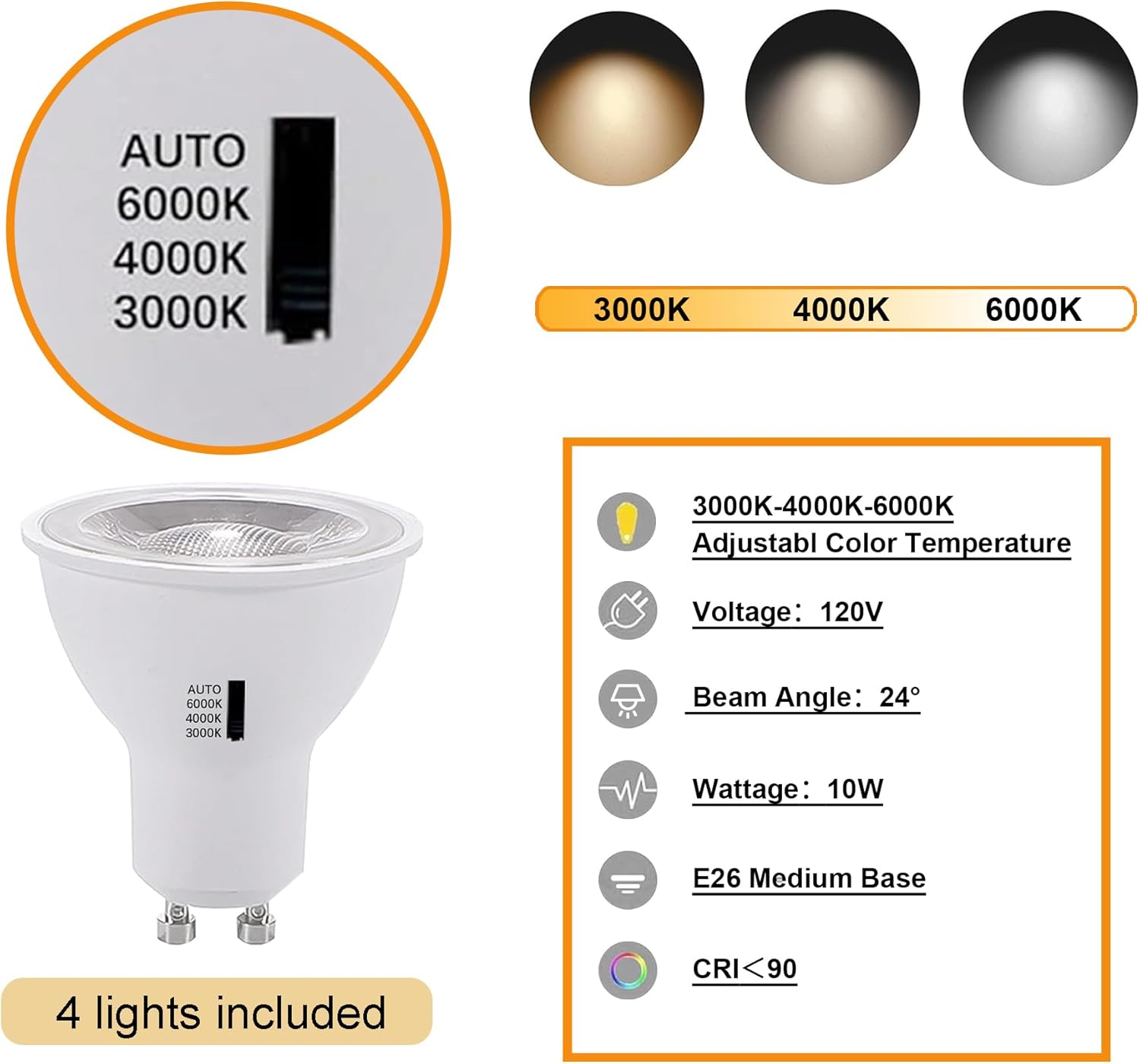 Yuemegou 10W Dimmable LED Track Light Heads 3CCT GU10