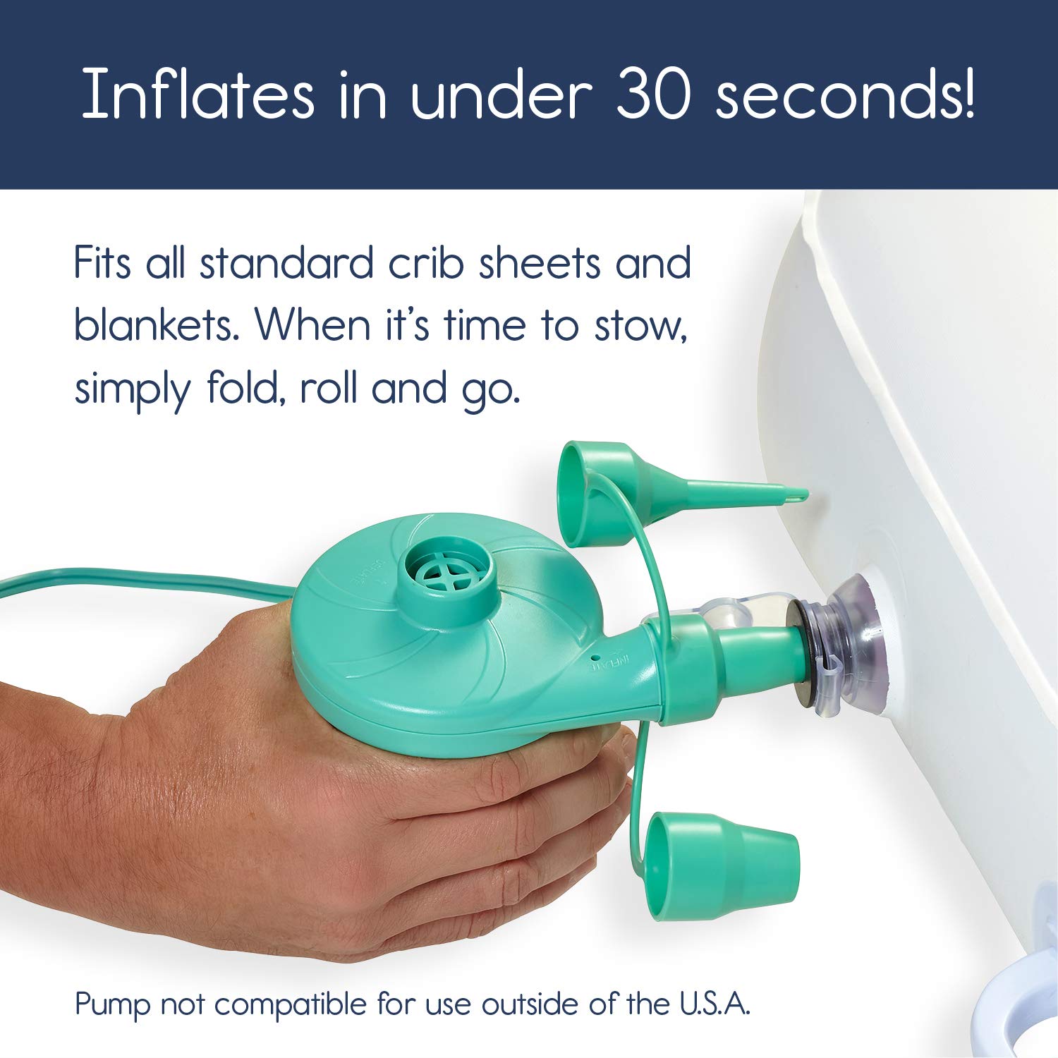 hiccapop Inflatable Toddler Travel Bed with 4-Sided Safety Bumpers Navy Blue