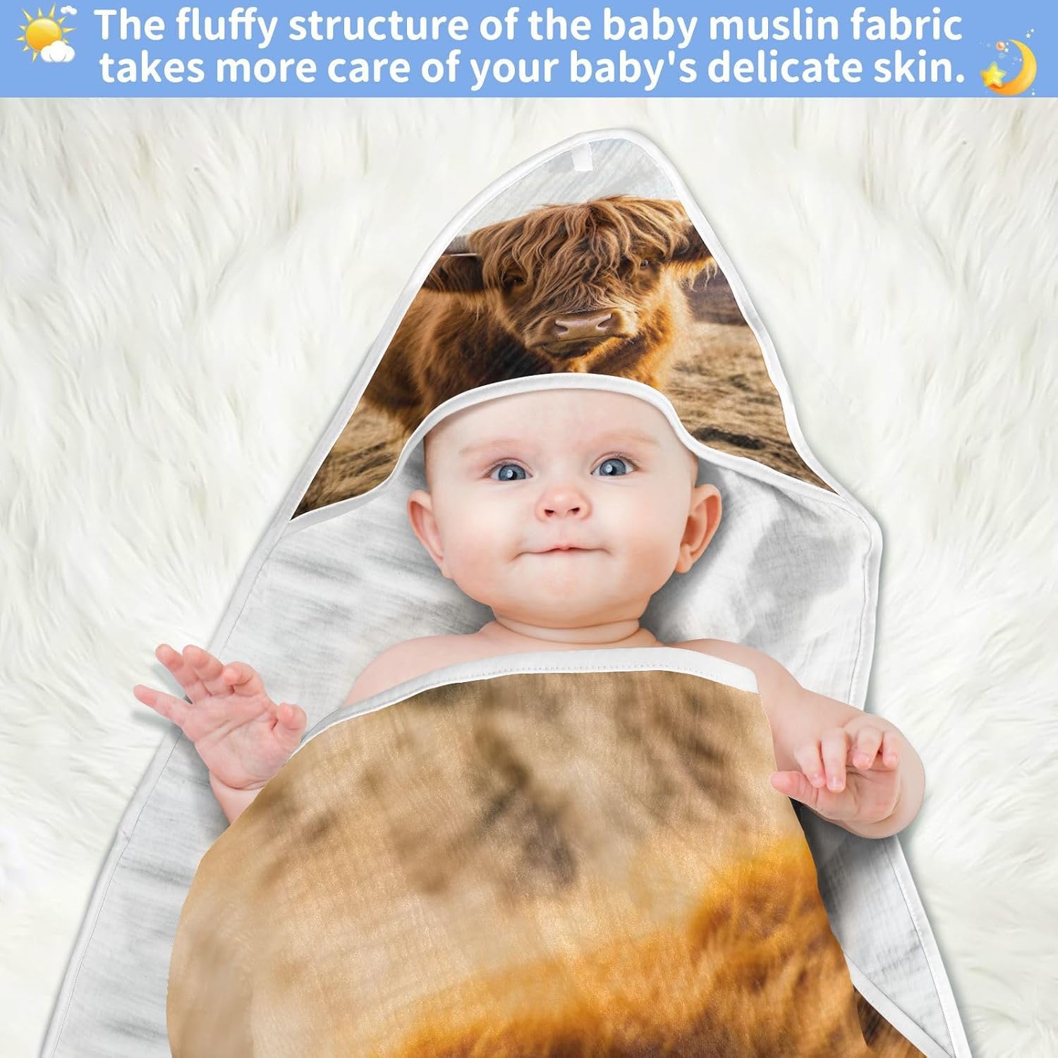 YETTASBIN Highland Cow Baby Towel Ultra Soft Absorbent Cotton