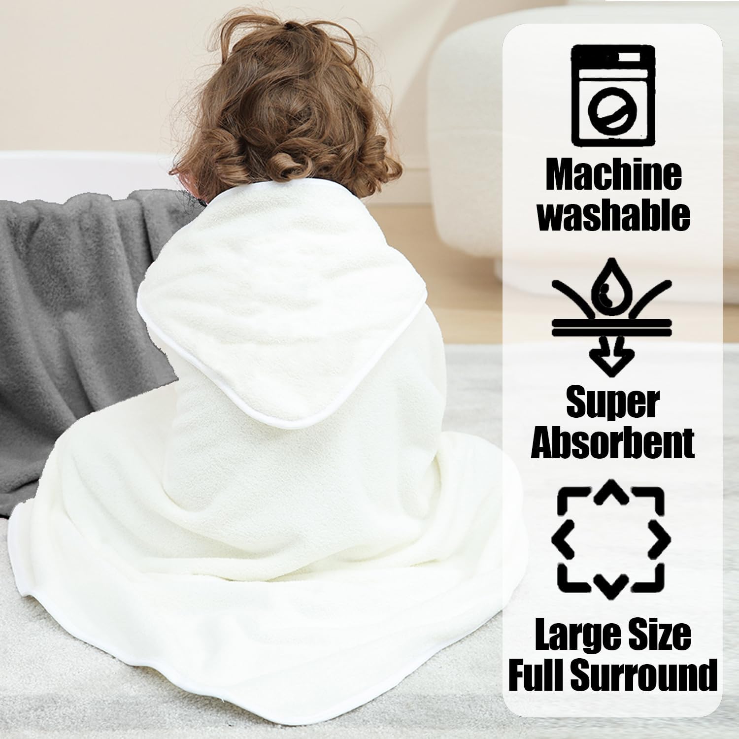Vaxaape Hooded Baby Towels 2 Pack Grey and White 1