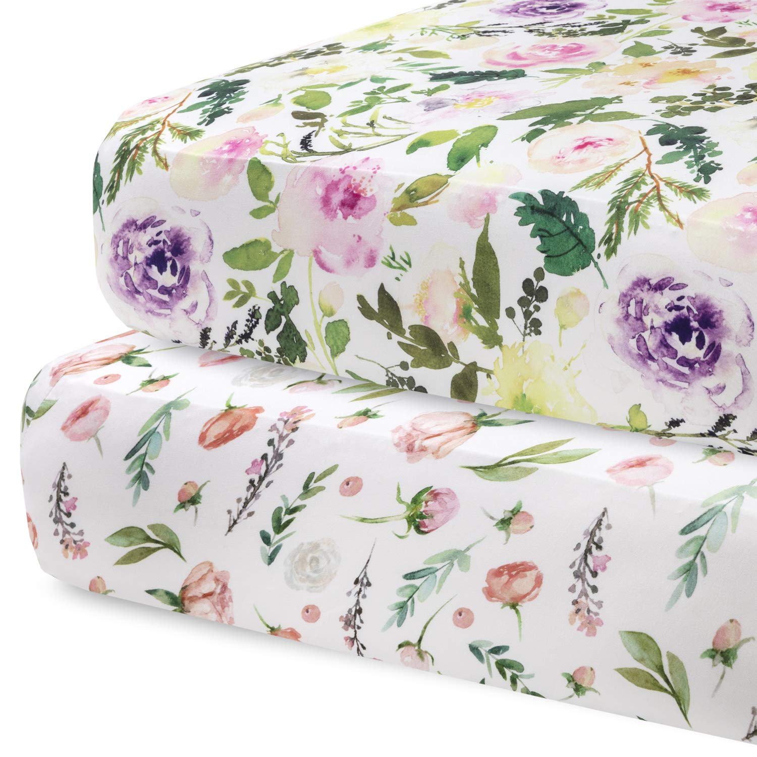Pobibaby 2 Pack Fitted Crib Sheets with Floral Design